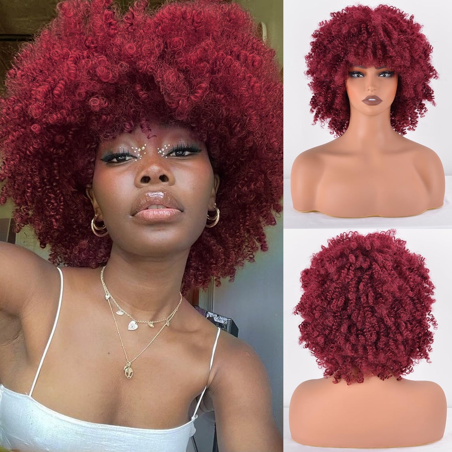 Afro Curly Wig with Bangs 12 Inches Synthetic Afro Wig for Women about 280g/Pcs Heat Resistant Black Short Kinky Curly Wigs for Daily Party