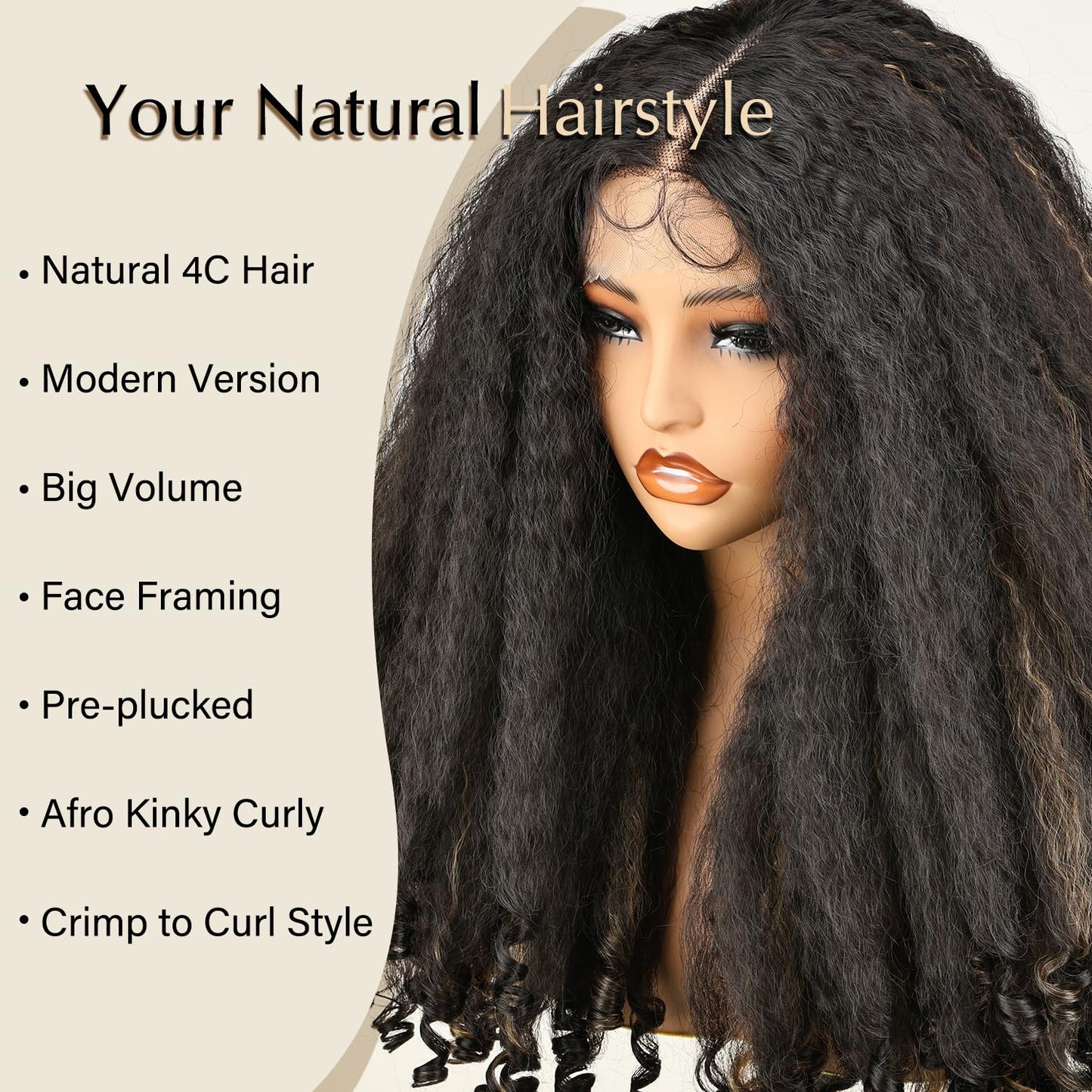 SOKU Afro Curly Lace Front Wig Synthetic Kinky Straight with Curly Ends T Part HD Transparent Swiss Lace Fluffy Bouncy Hair Wigs 20 Inch Dark Brown Heat Friendly Afro Wigs for Black Women