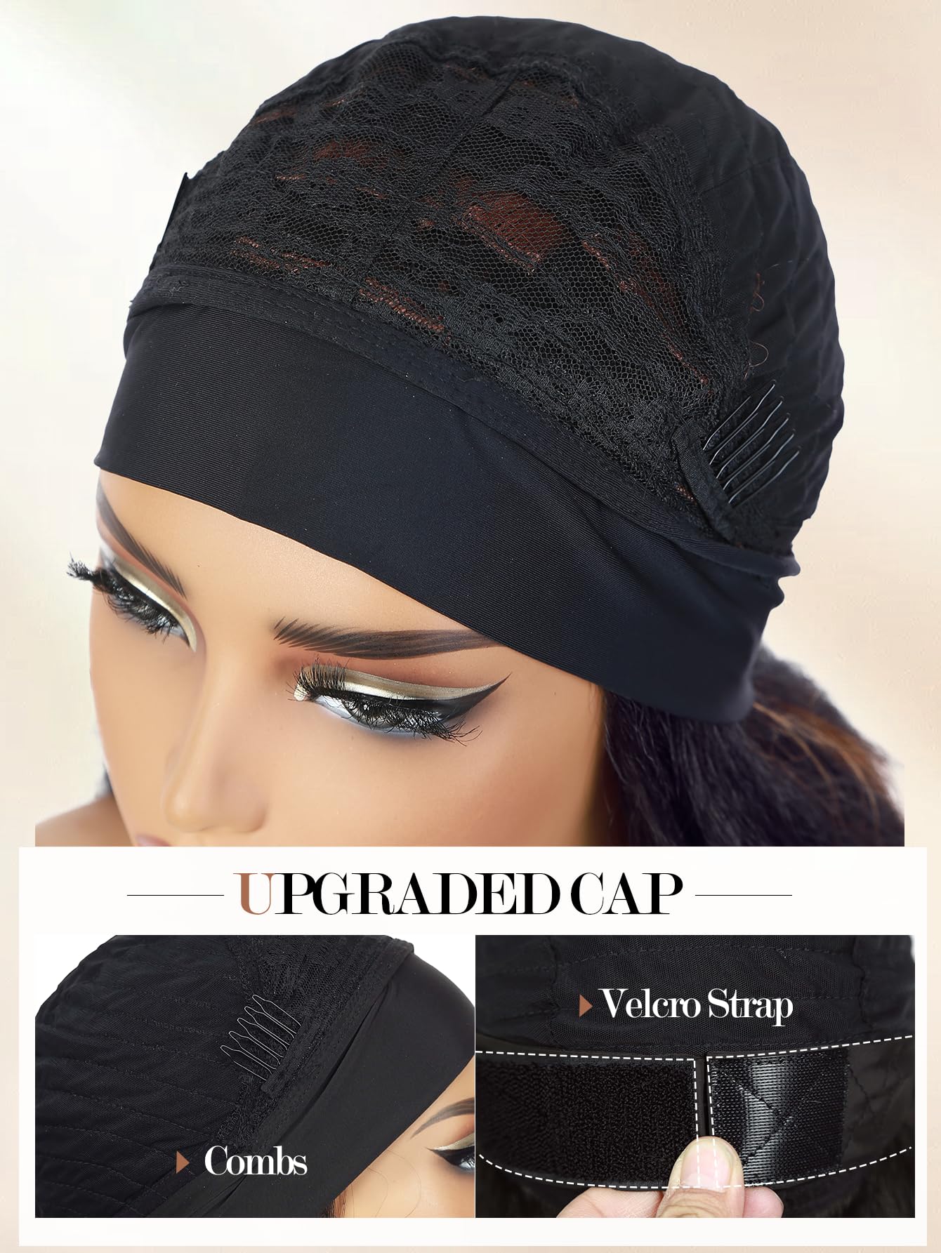 Yaki Wavy Headband Wigs for Black Women 26 Inch Black Kinky Straight Wear and Go Wig with Curly Wavy Ends Synthetic Glueless Half Wig with Headbands Attached Blow Out Style Natural Hair Texture