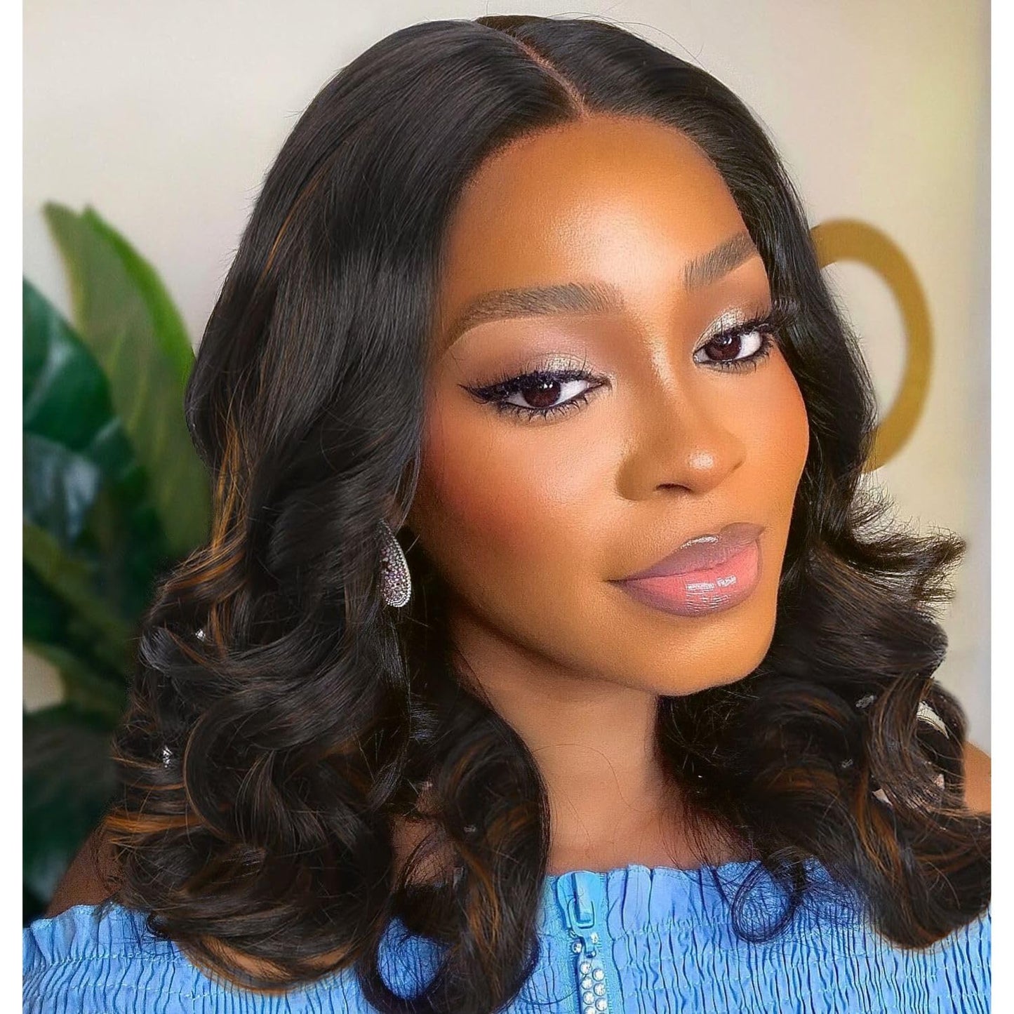 WIGER Short Wavy Wigs for Women Black Loose Wave Bob Hair Wig 14 Inch Side Part Big Curly Glueless Lace Part Hair Synthetic Curly Wig for Daily or Party