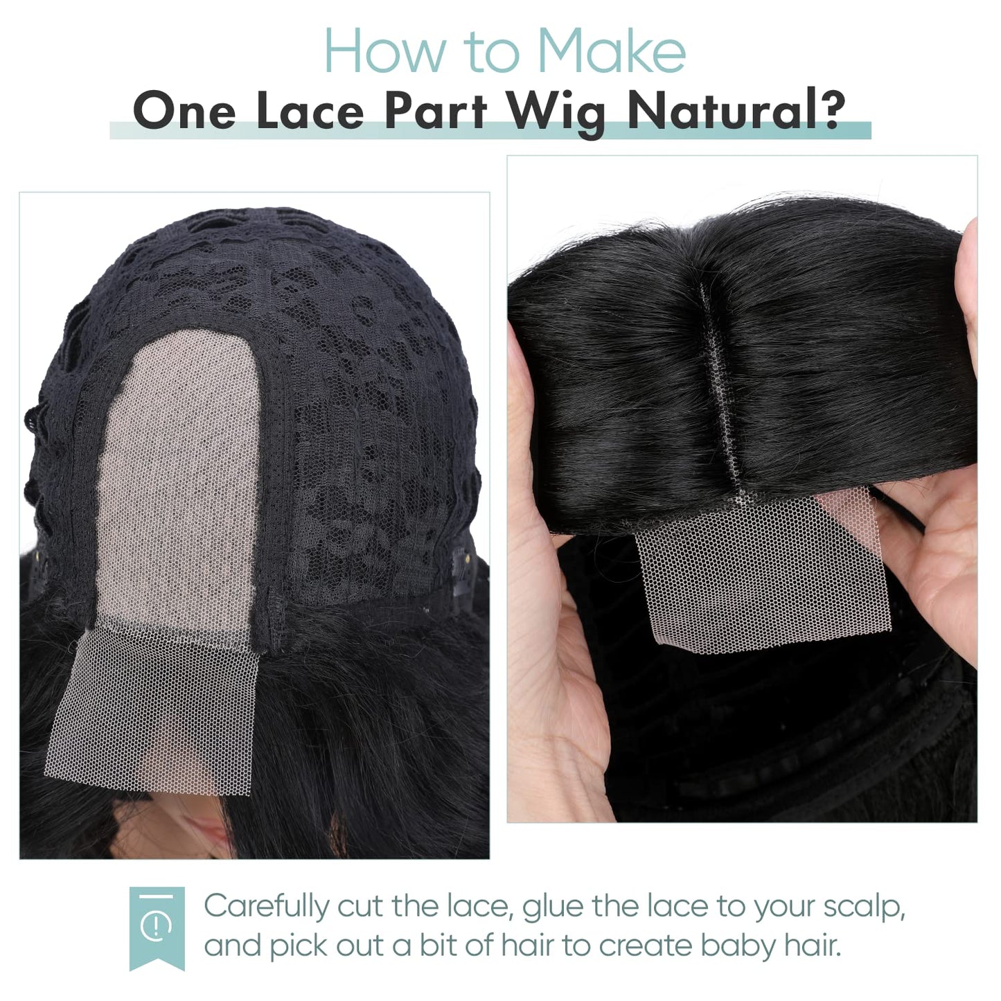 WIGER Short Wavy Wigs for Women Black Loose Wave Bob Hair Wig 14 Inch Side Part Big Curly Glueless Lace Part Hair Synthetic Curly Wig for Daily or Party