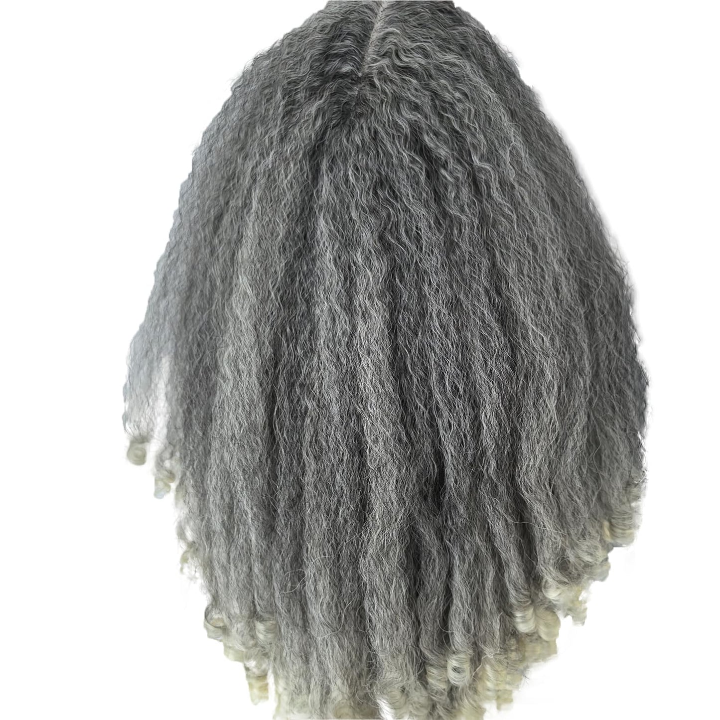 SOKU Afro Curly Lace Front Wig Synthetic Kinky Straight with Curly Ends T Part HD Transparent Swiss Lace Fluffy Bouncy Hair Wigs 20 Inch Dark Brown Heat Friendly Afro Wigs for Black Women