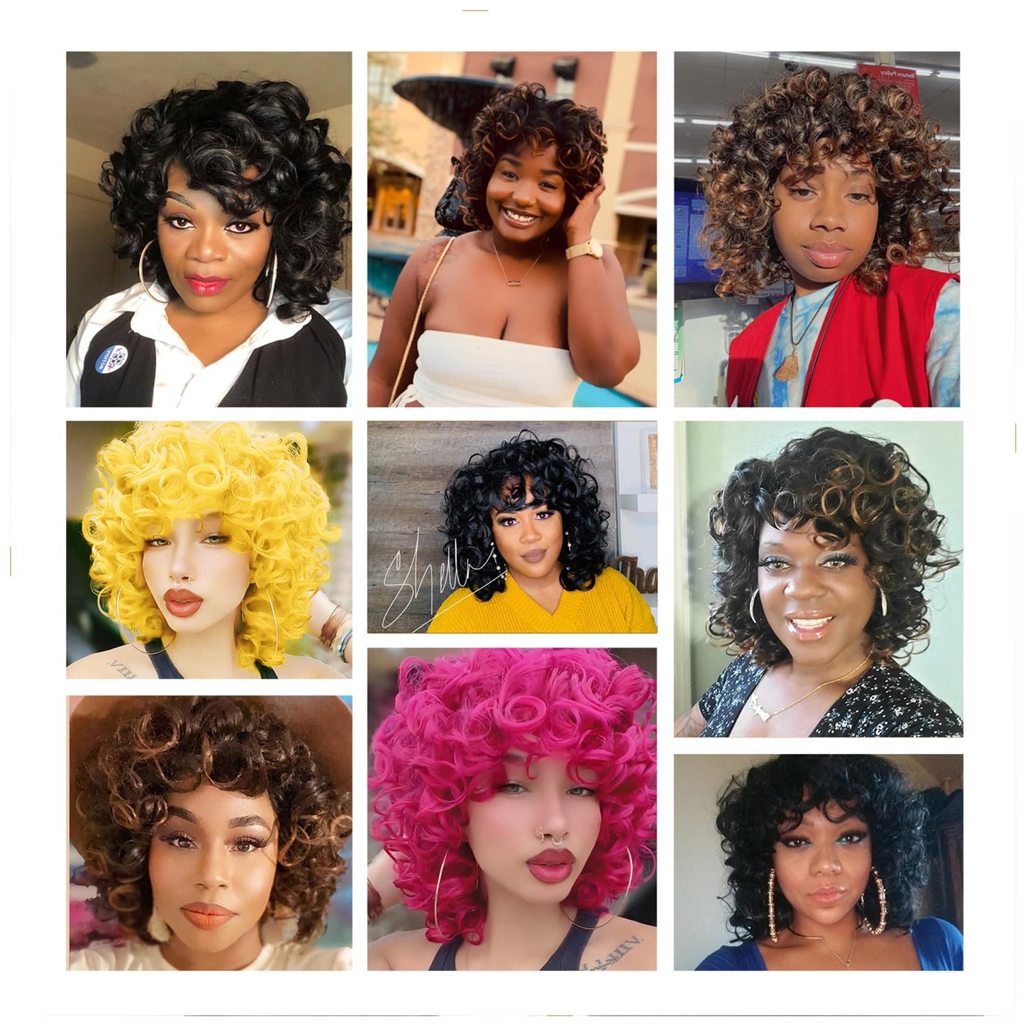 Curly Wigs for Black Women Soft Honey Blonde Short Curly Wig with Bangs Afro Loose Curls Wig for African American Women (1B/30)