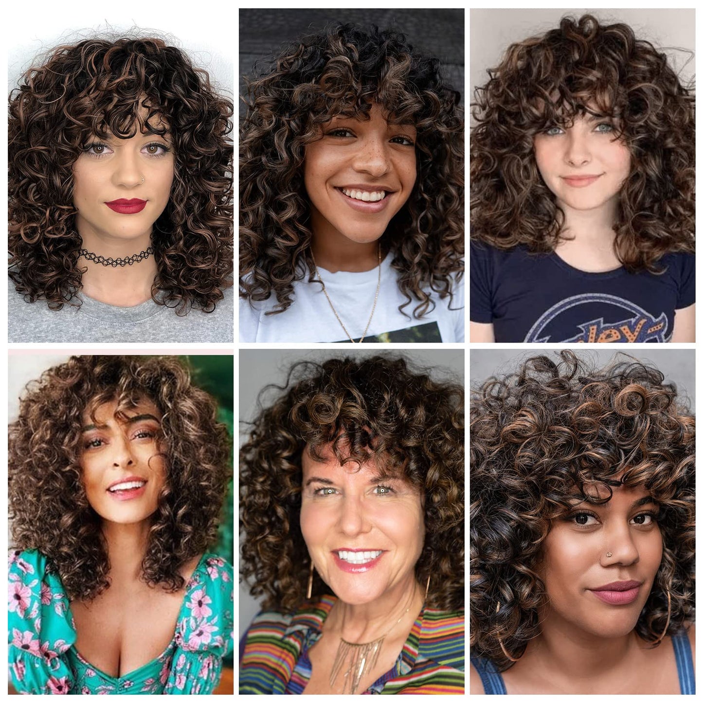 LONAI Curly Wig with Bangs for Black Women Long Black Kinky Wigs with Wispy Bangs WIG006 Curly Gorgeous Fringe Synthetic Wig for Daily Use Party Cosplay-Black