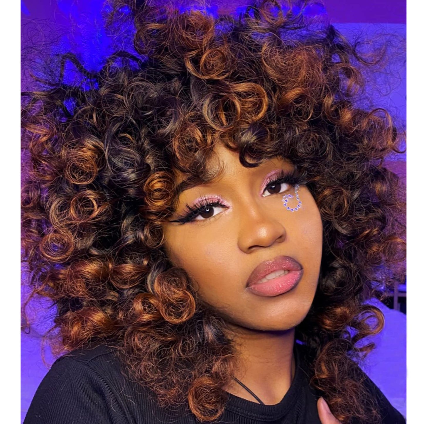 andromeda Curly Wigs for Black Women Soft Black Short Curly Wig with Bangs Afro Loose Curls Heat Resistant Synthetic Wig for African American Women (Black)