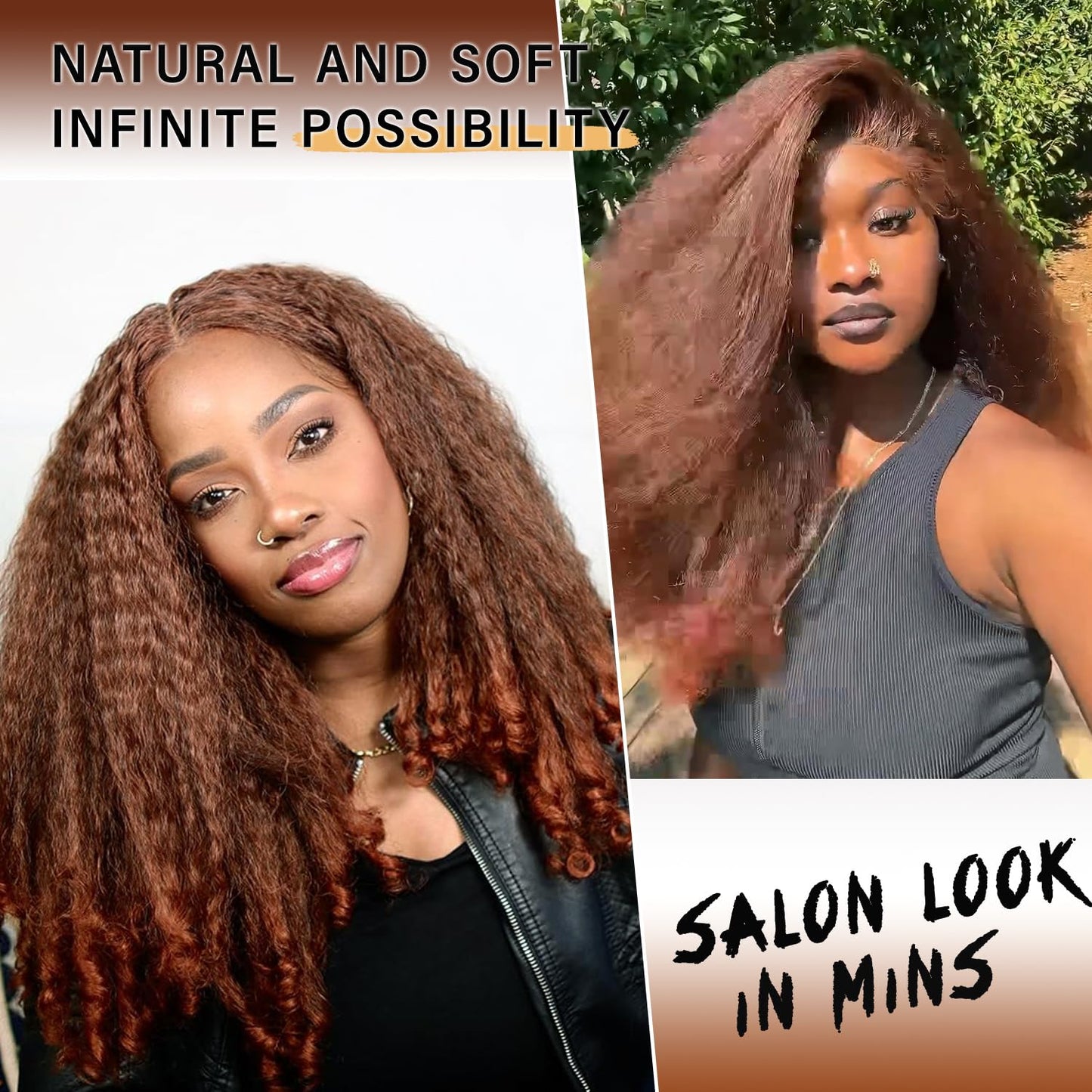 SOKU Afro Curly Lace Front Wig Synthetic Kinky Straight with Curly Ends T Part HD Transparent Swiss Lace Fluffy Bouncy Hair Wigs 20 Inch Dark Brown Heat Friendly Afro Wigs for Black Women