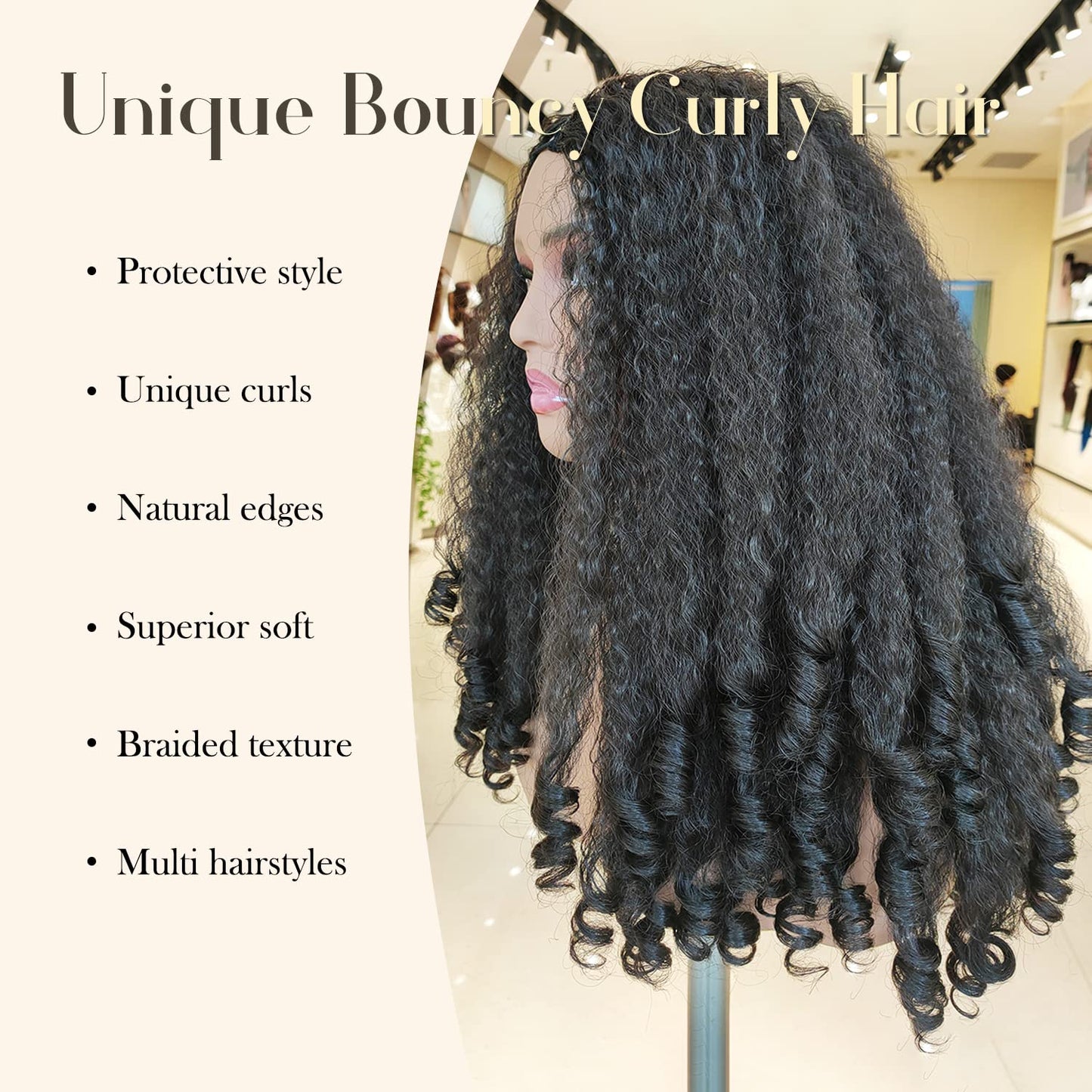 SOKU Afro Curly Lace Front Wig Synthetic Kinky Straight with Curly Ends T Part HD Transparent Swiss Lace Fluffy Bouncy Hair Wigs 20 Inch Dark Brown Heat Friendly Afro Wigs for Black Women