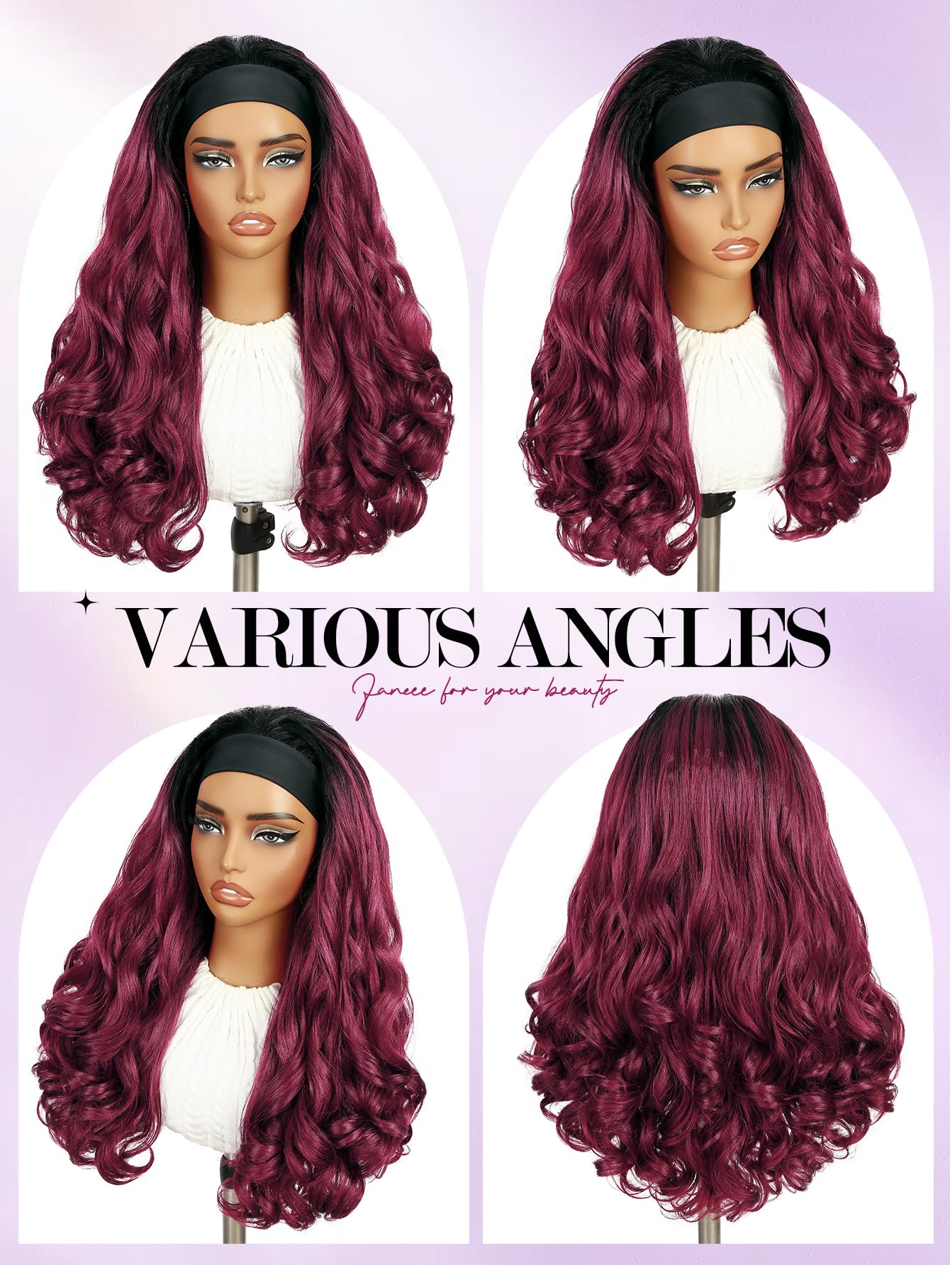 Yaki Wavy Headband Wigs for Black Women 26 Inch Black Kinky Straight Wear and Go Wig with Curly Wavy Ends Synthetic Glueless Half Wig with Headbands Attached Blow Out Style Natural Hair Texture