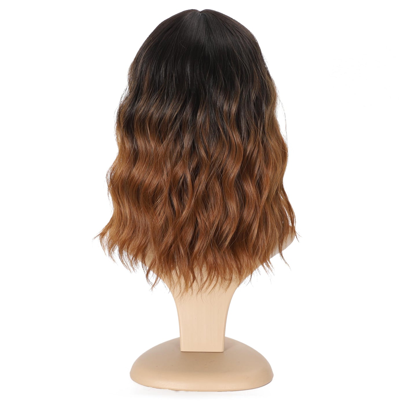 Black Mixed Brown Wig for Black Women 14 Inch Short Wavy Hair Wigs Curly Bob Wig with Bangs Wigs Shoulder Length Wigs for Black Women Bob Style Synthetic Heat Resistant Bob Wigs