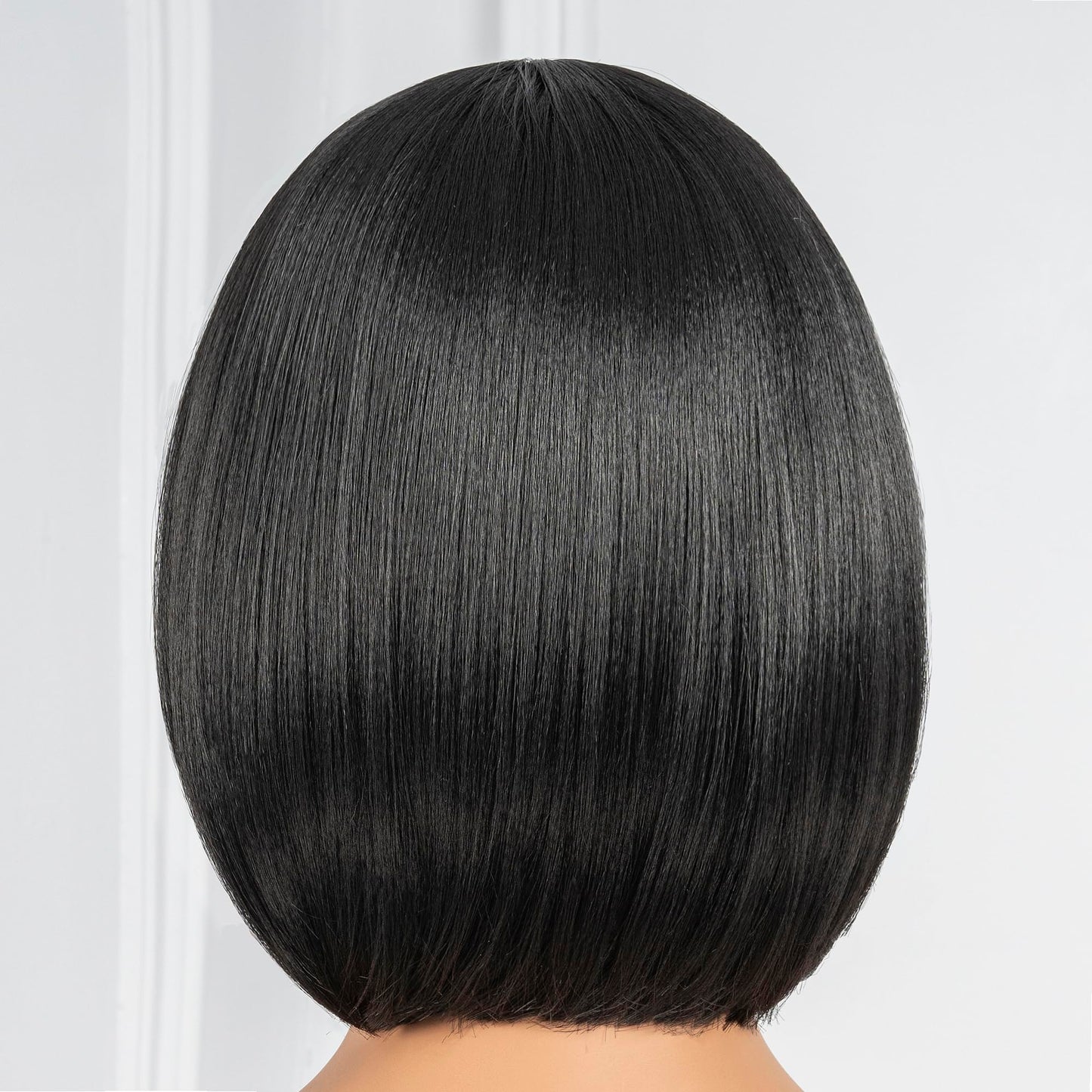 ToyoTress Bob Wig With Bangs - 12 Inch Peek-a-boo Color Short Bob Wig For Black Women Black Mix Brown Daily Costume Wigs, Light Yaki Straight Synthetic Hair Wigs Heat Resistant (12 Inch, SH30-612H)
