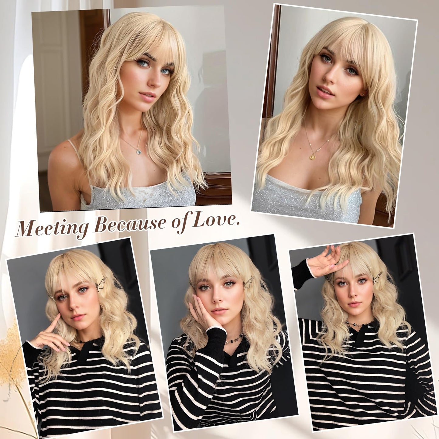 Blonde Wig with Bangs Dirty Blonde Wig for Women Long Wavy Curly Heat Resistant Fiber Synthetic for Daily Party Use (20inch)