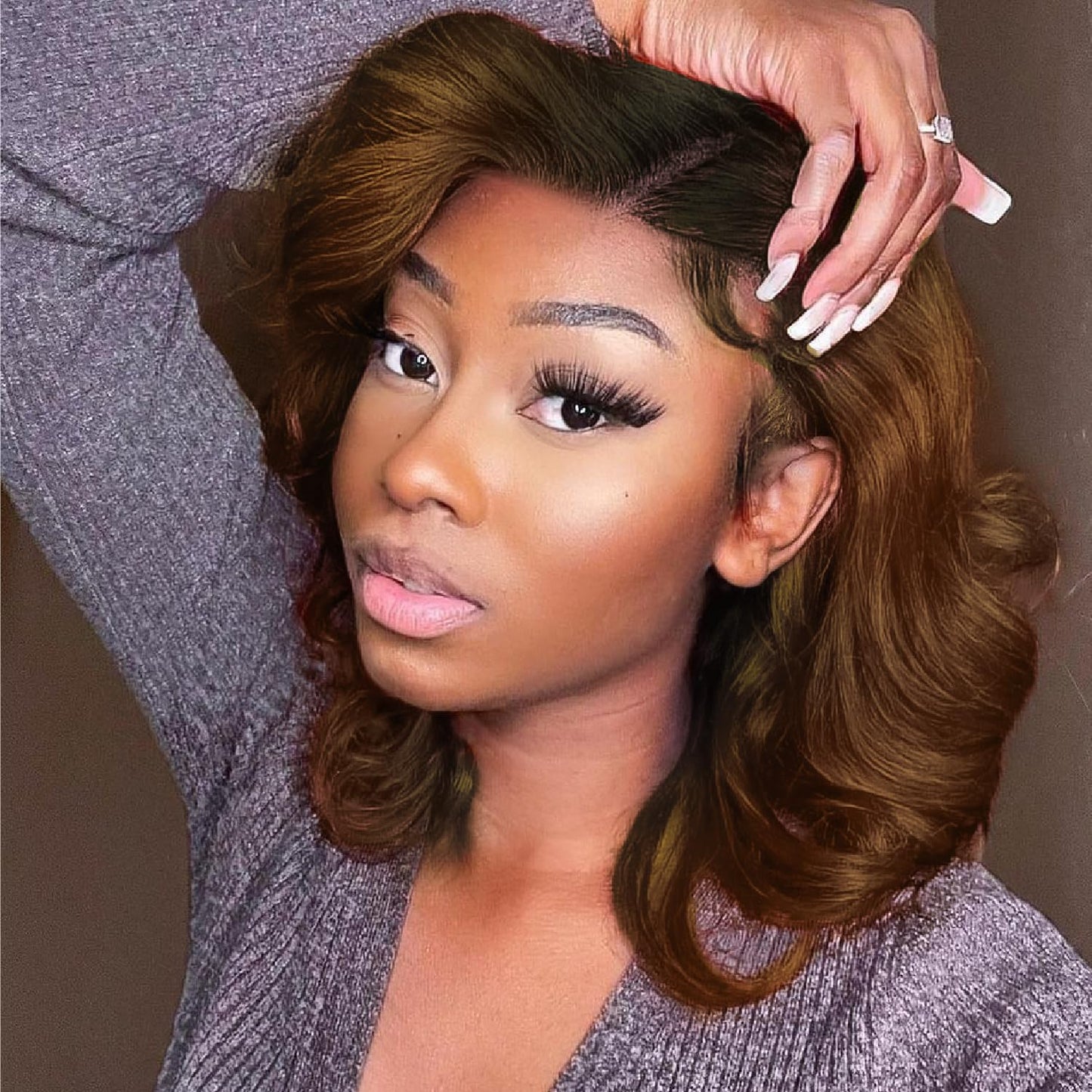 WIGER Short Wavy Wigs for Women Black Loose Wave Bob Hair Wig 14 Inch Side Part Big Curly Glueless Lace Part Hair Synthetic Curly Wig for Daily or Party