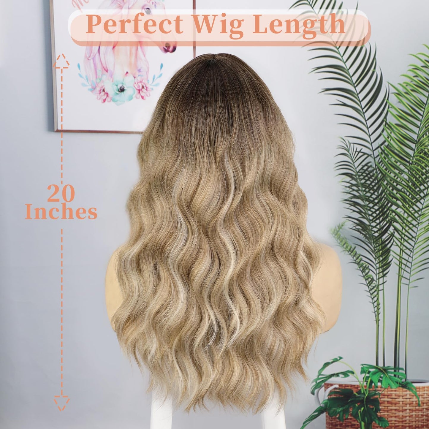 Blonde Wig with Bangs Dirty Blonde Wig for Women Long Wavy Curly Heat Resistant Fiber Synthetic for Daily Party Use (20inch)