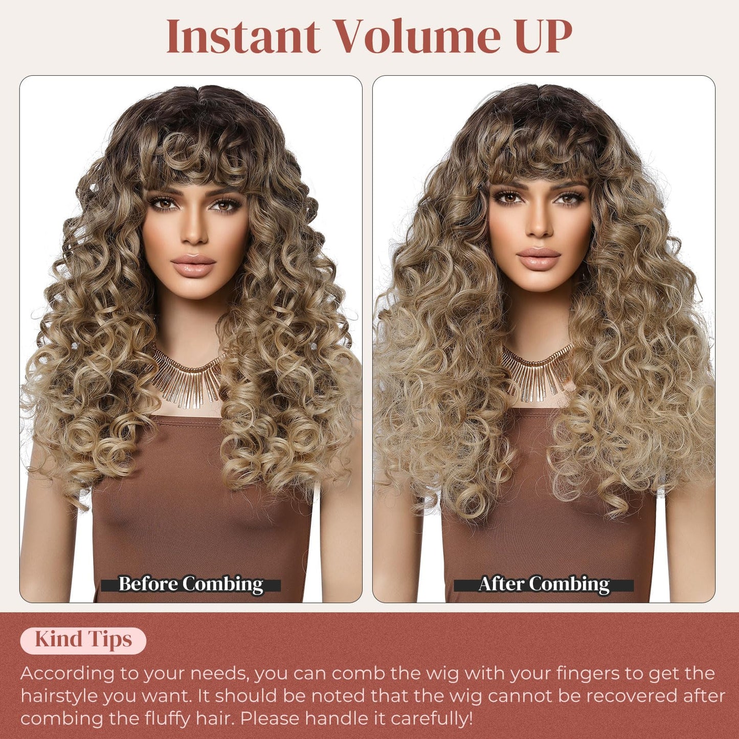 LONAI Curly Wig with Bangs for Black Women Long Black Kinky Wigs with Wispy Bangs WIG006 Curly Gorgeous Fringe Synthetic Wig for Daily Use Party Cosplay-Black
