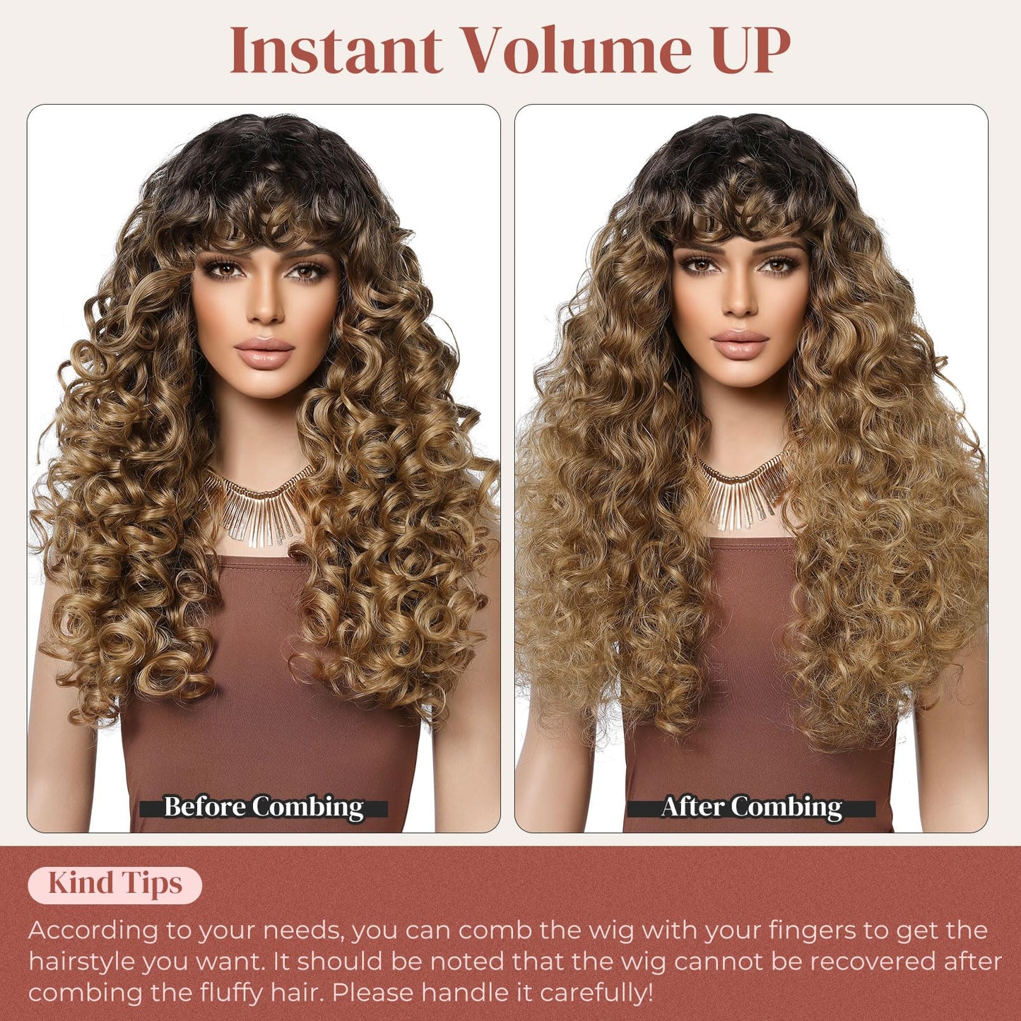 LONAI Curly Wig with Bangs for Black Women Long Black Kinky Wigs with Wispy Bangs WIG006 Curly Gorgeous Fringe Synthetic Wig for Daily Use Party Cosplay-Black