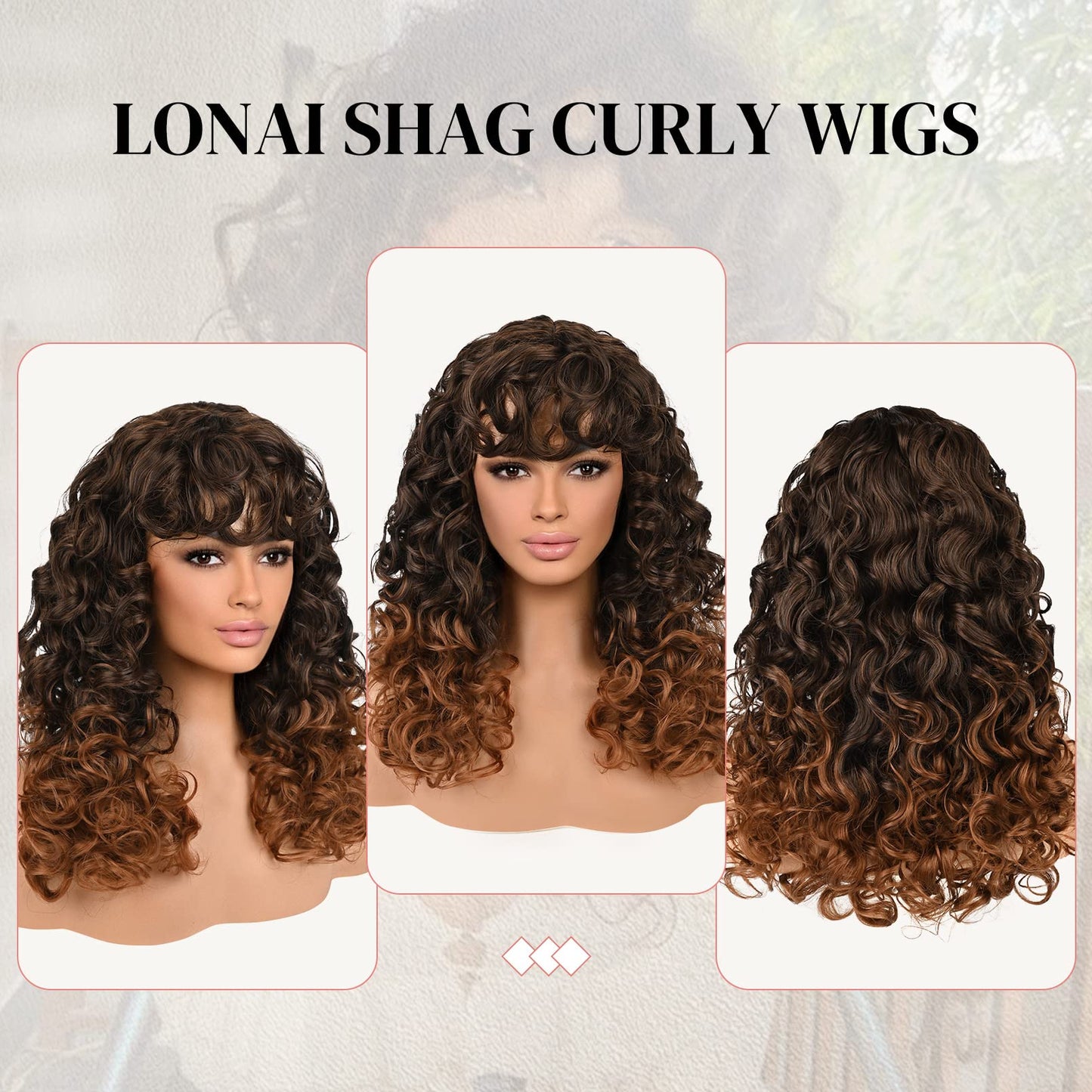 LONAI Curly Wig with Bangs for Black Women Long Black Kinky Wigs with Wispy Bangs WIG006 Curly Gorgeous Fringe Synthetic Wig for Daily Use Party Cosplay-Black