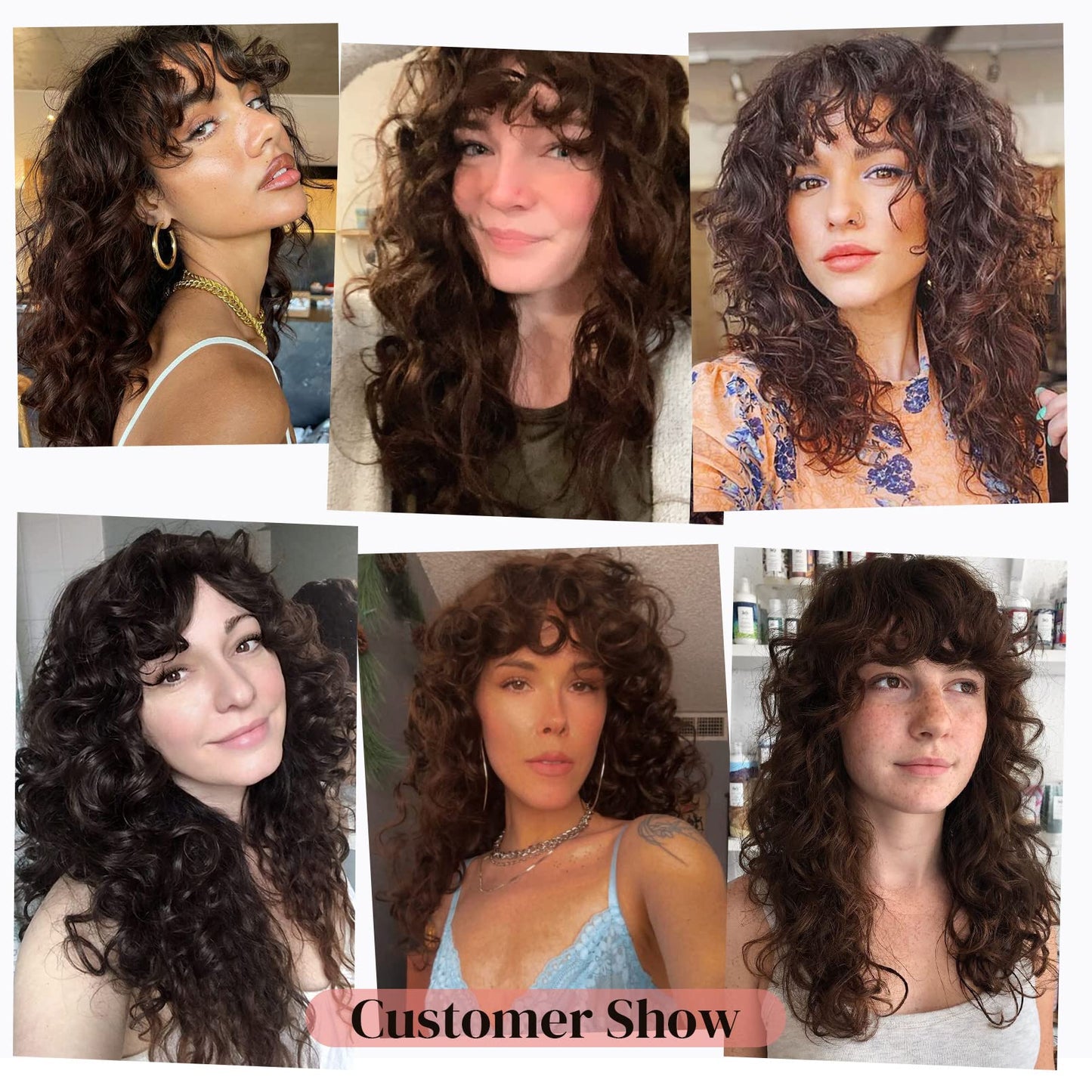 LONAI Curly Wig with Bangs for Black Women Long Black Kinky Wigs with Wispy Bangs WIG006 Curly Gorgeous Fringe Synthetic Wig for Daily Use Party Cosplay-Black