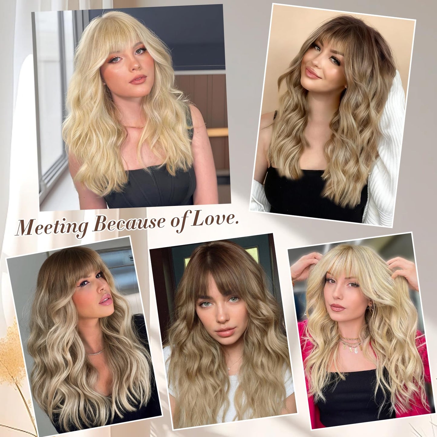 Blonde Wig with Bangs Dirty Blonde Wig for Women Long Wavy Curly Heat Resistant Fiber Synthetic for Daily Party Use (20inch)