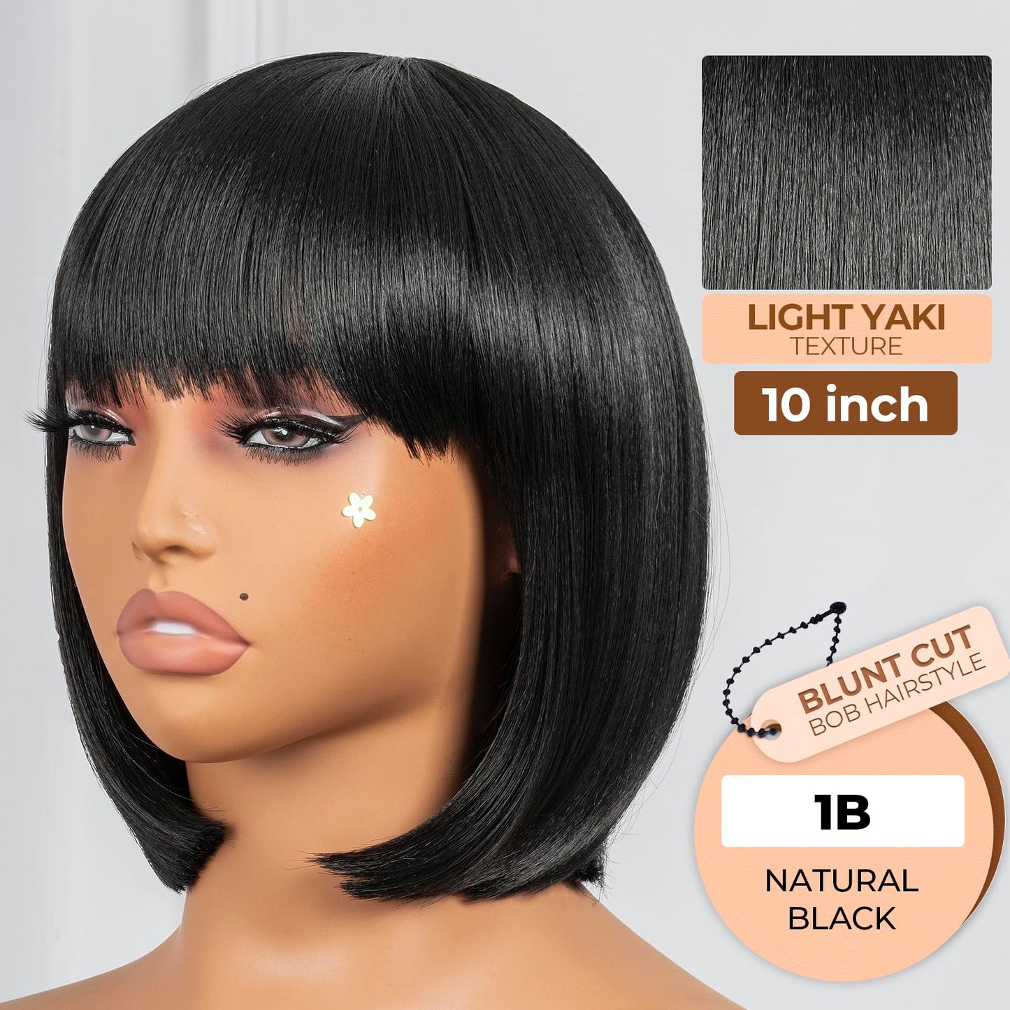 ToyoTress Bob Wig With Bangs - 12 Inch Peek-a-boo Color Short Bob Wig For Black Women Black Mix Brown Daily Costume Wigs, Light Yaki Straight Synthetic Hair Wigs Heat Resistant (12 Inch, SH30-612H)