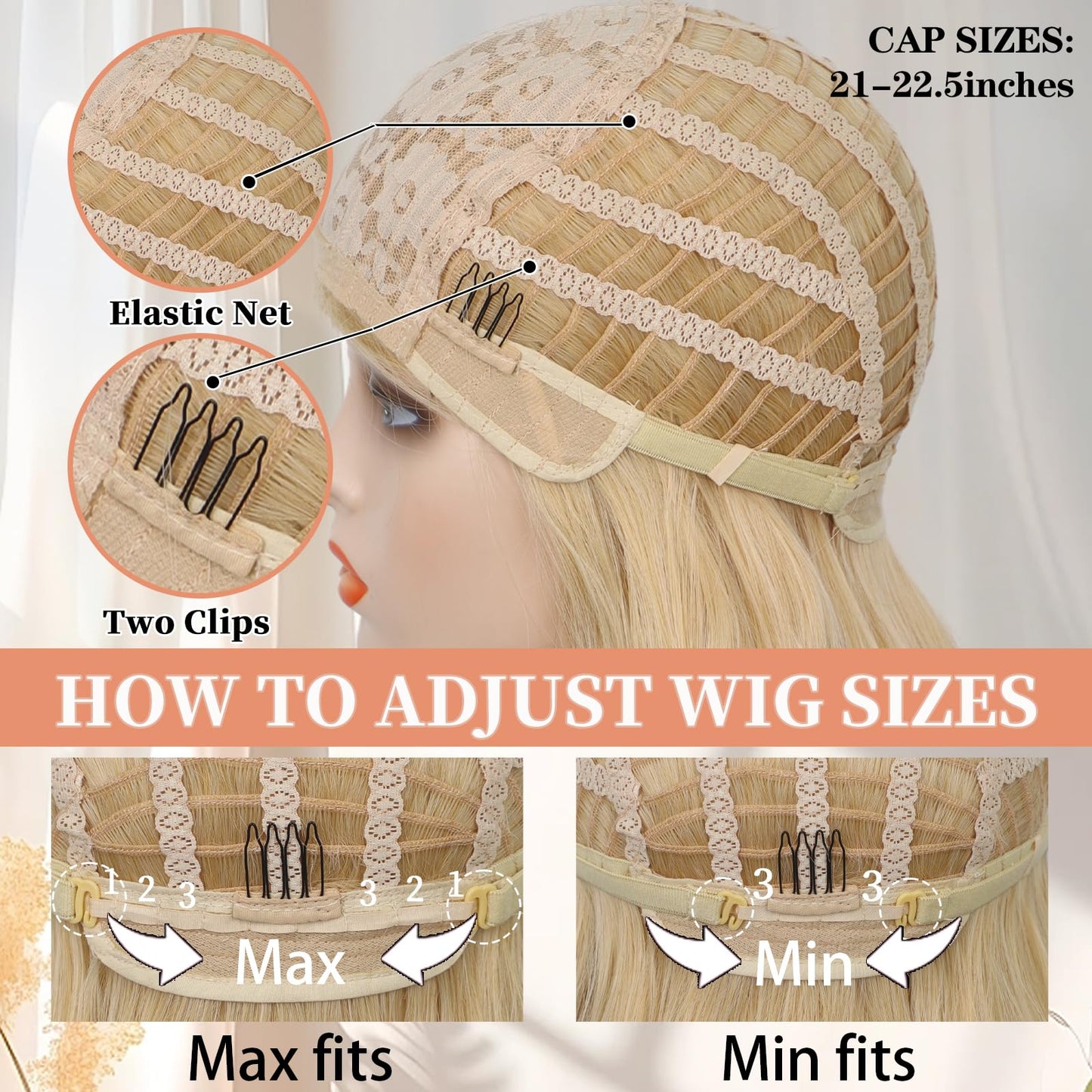 Blonde Wig with Bangs Dirty Blonde Wig for Women Long Wavy Curly Heat Resistant Fiber Synthetic for Daily Party Use (20inch)