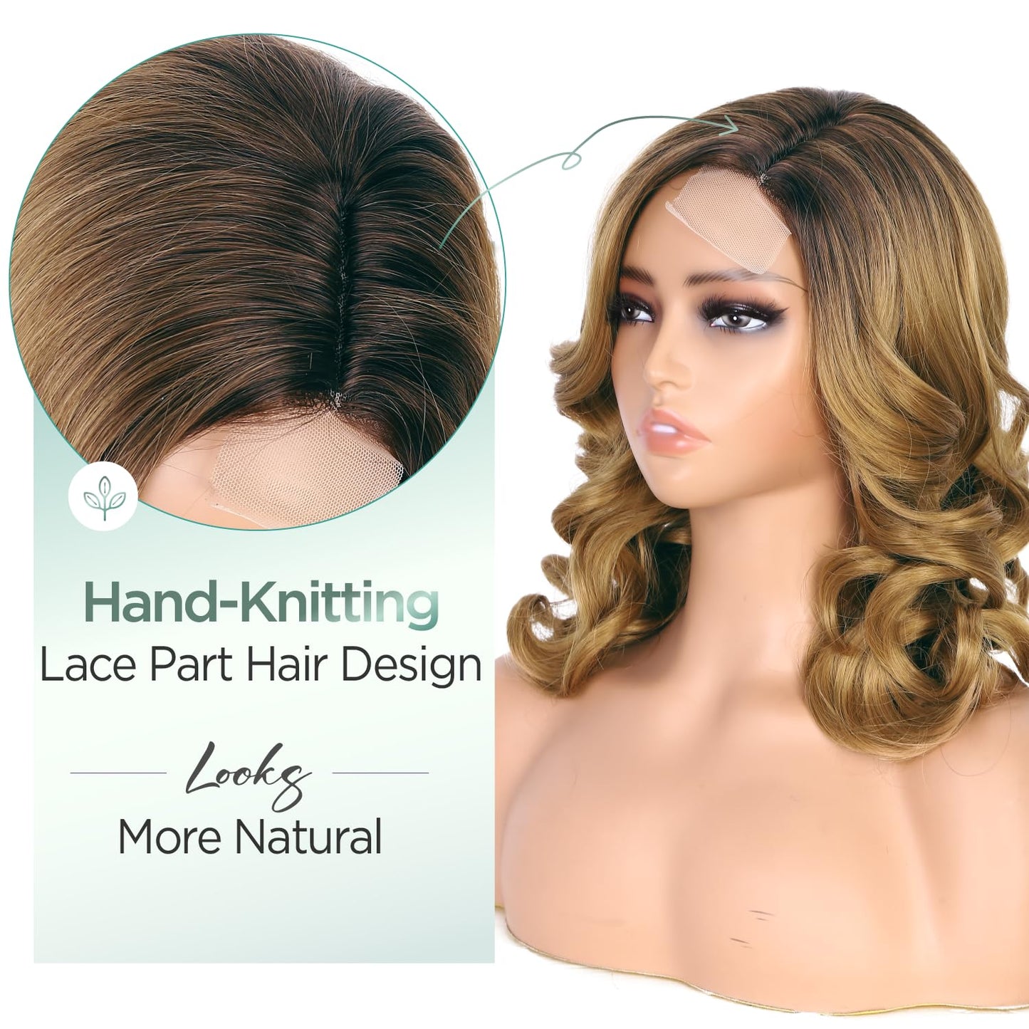 WIGER Short Wavy Wigs for Women Black Loose Wave Bob Hair Wig 14 Inch Side Part Big Curly Glueless Lace Part Hair Synthetic Curly Wig for Daily or Party