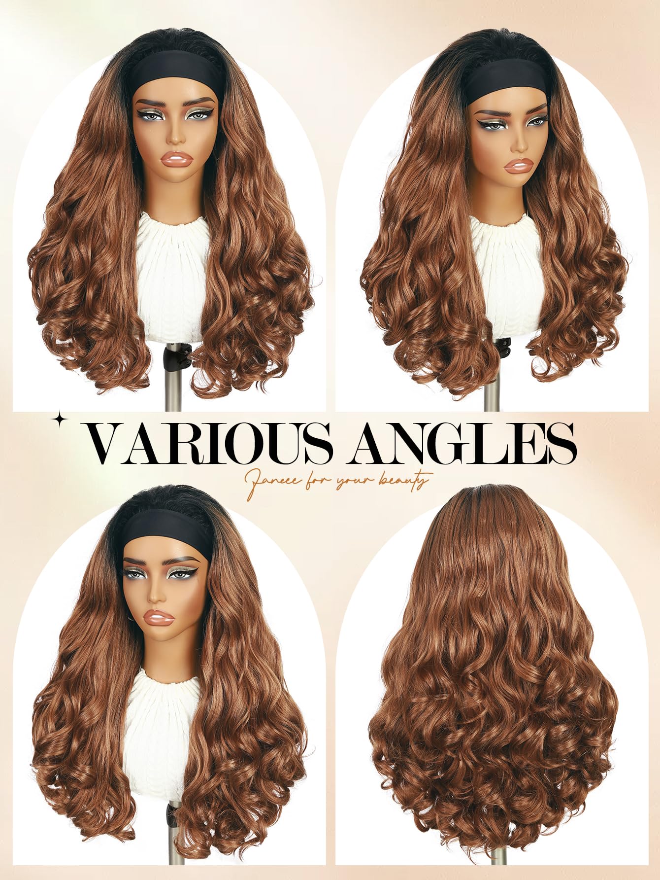 Yaki Wavy Headband Wigs for Black Women 26 Inch Black Kinky Straight Wear and Go Wig with Curly Wavy Ends Synthetic Glueless Half Wig with Headbands Attached Blow Out Style Natural Hair Texture