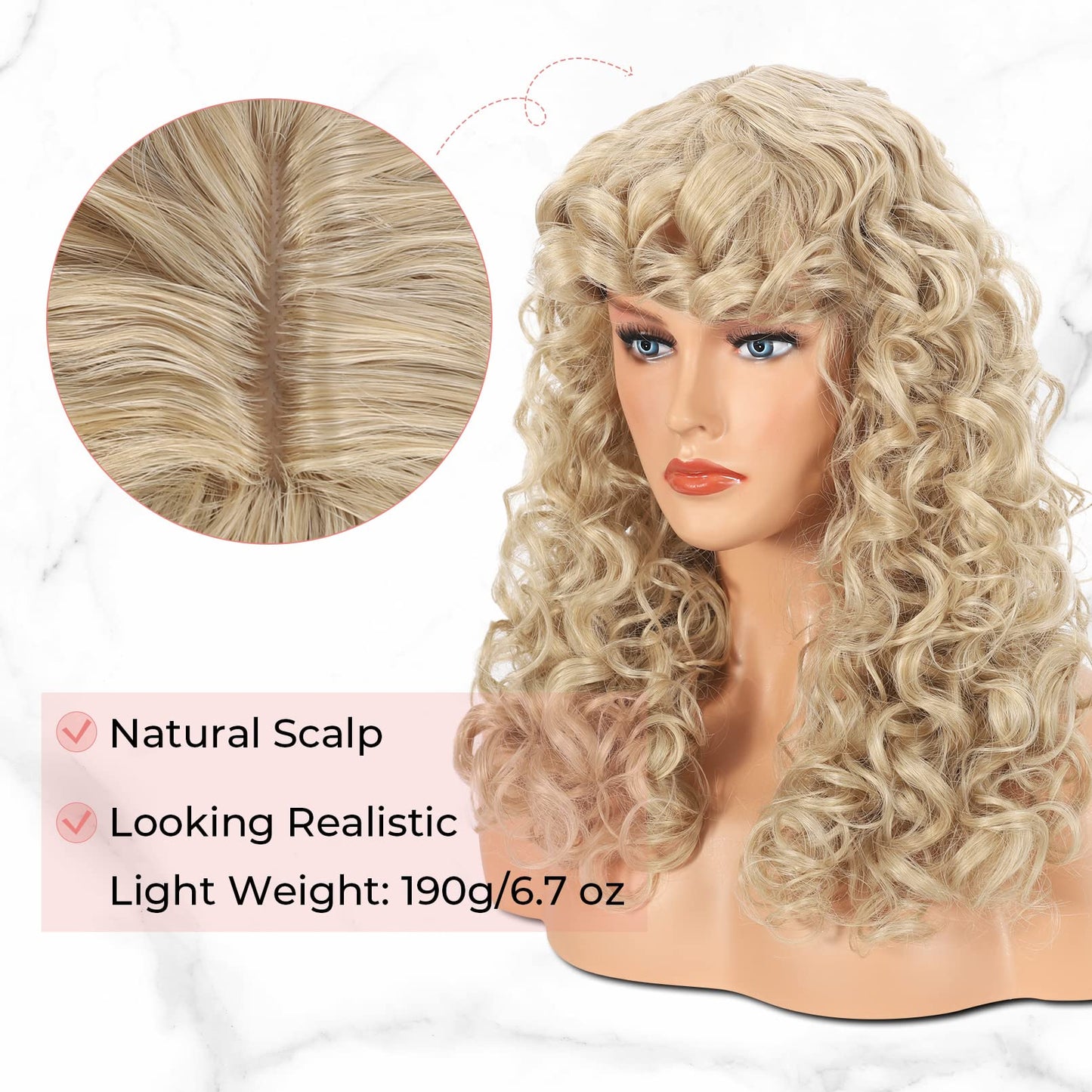 LONAI Curly Wig with Bangs for Black Women Long Black Kinky Wigs with Wispy Bangs WIG006 Curly Gorgeous Fringe Synthetic Wig for Daily Use Party Cosplay-Black