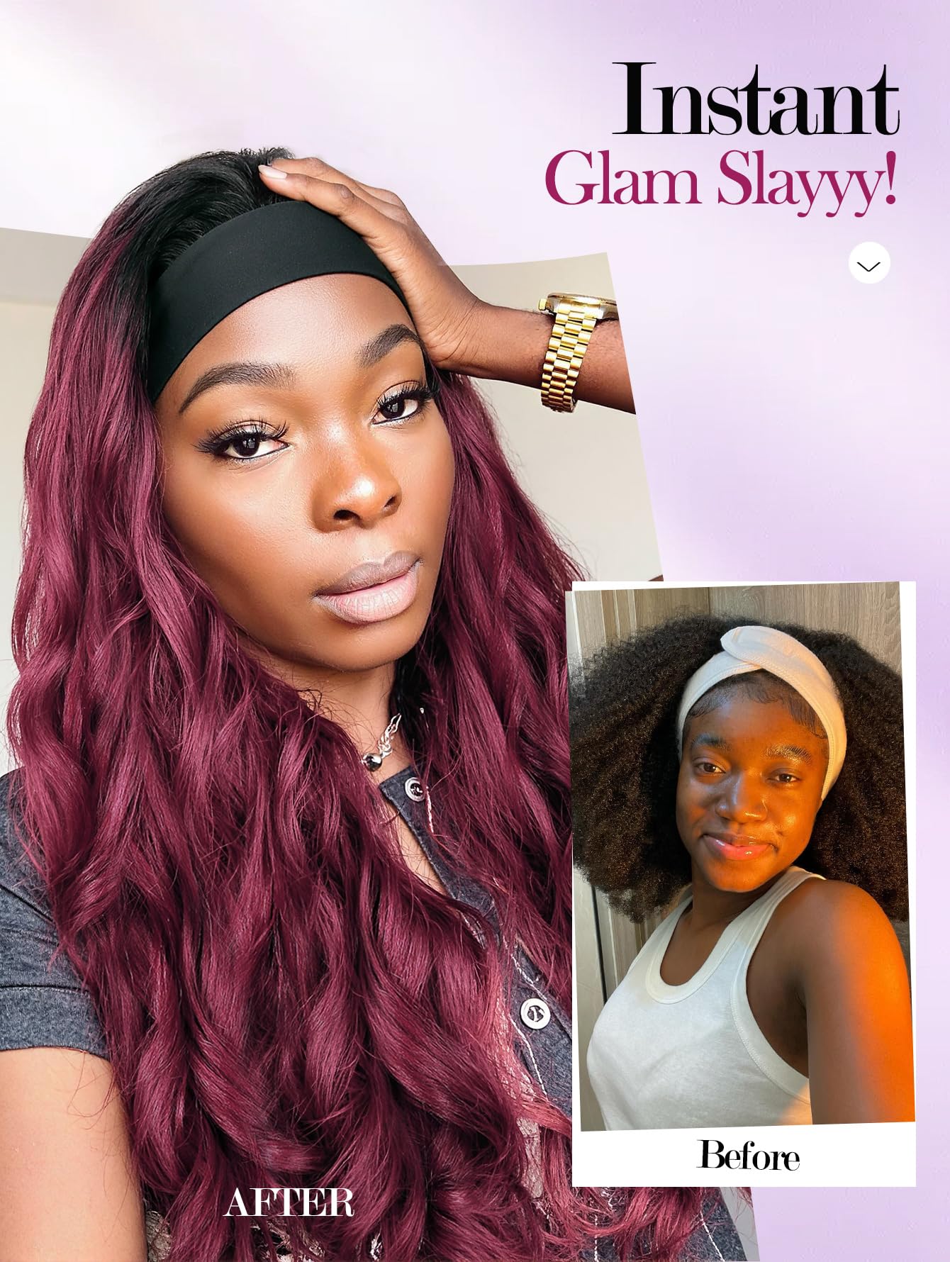 Yaki Wavy Headband Wigs for Black Women 26 Inch Black Kinky Straight Wear and Go Wig with Curly Wavy Ends Synthetic Glueless Half Wig with Headbands Attached Blow Out Style Natural Hair Texture