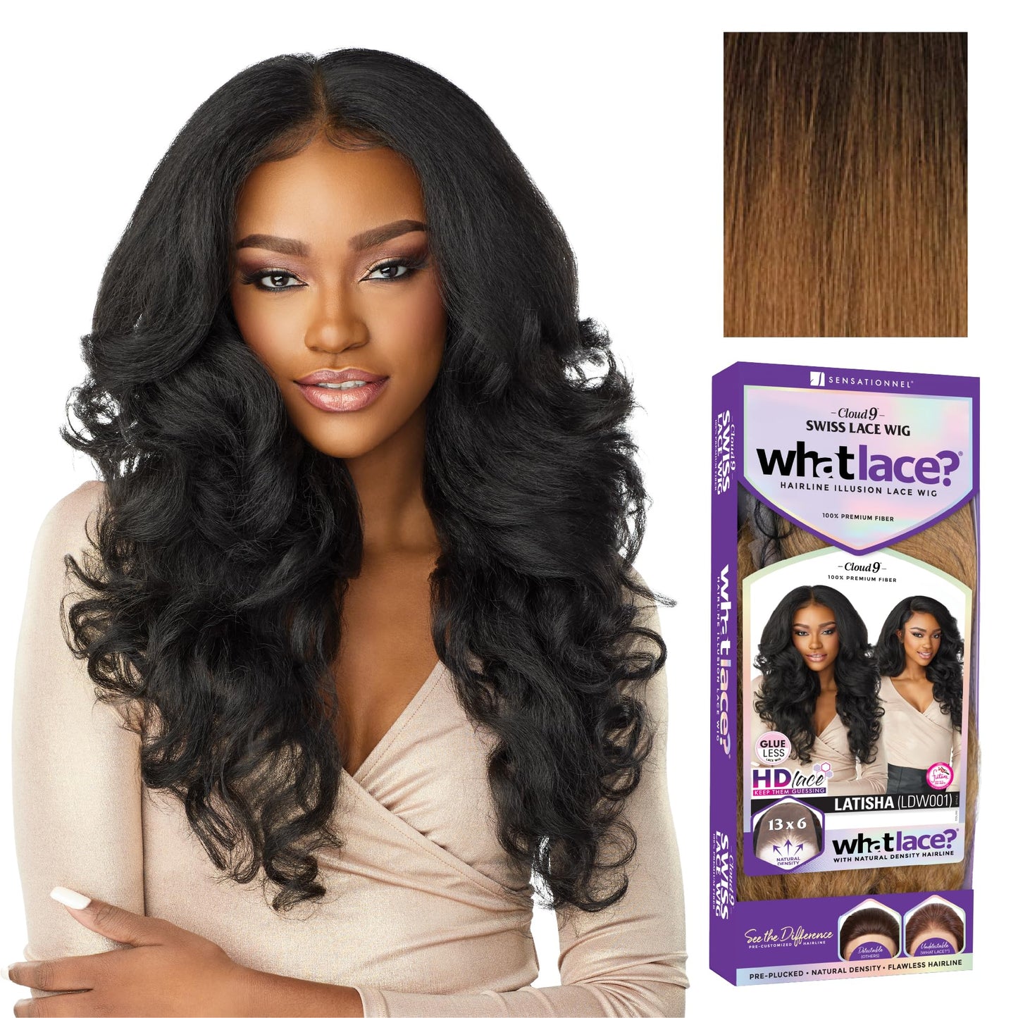 Sensationnel What Lace 13X6 Wigs - Latisha Lacefrontal Hand Tied Glueless Synthetic With Natural Density Preplucked Hairline (Off Black 1B)