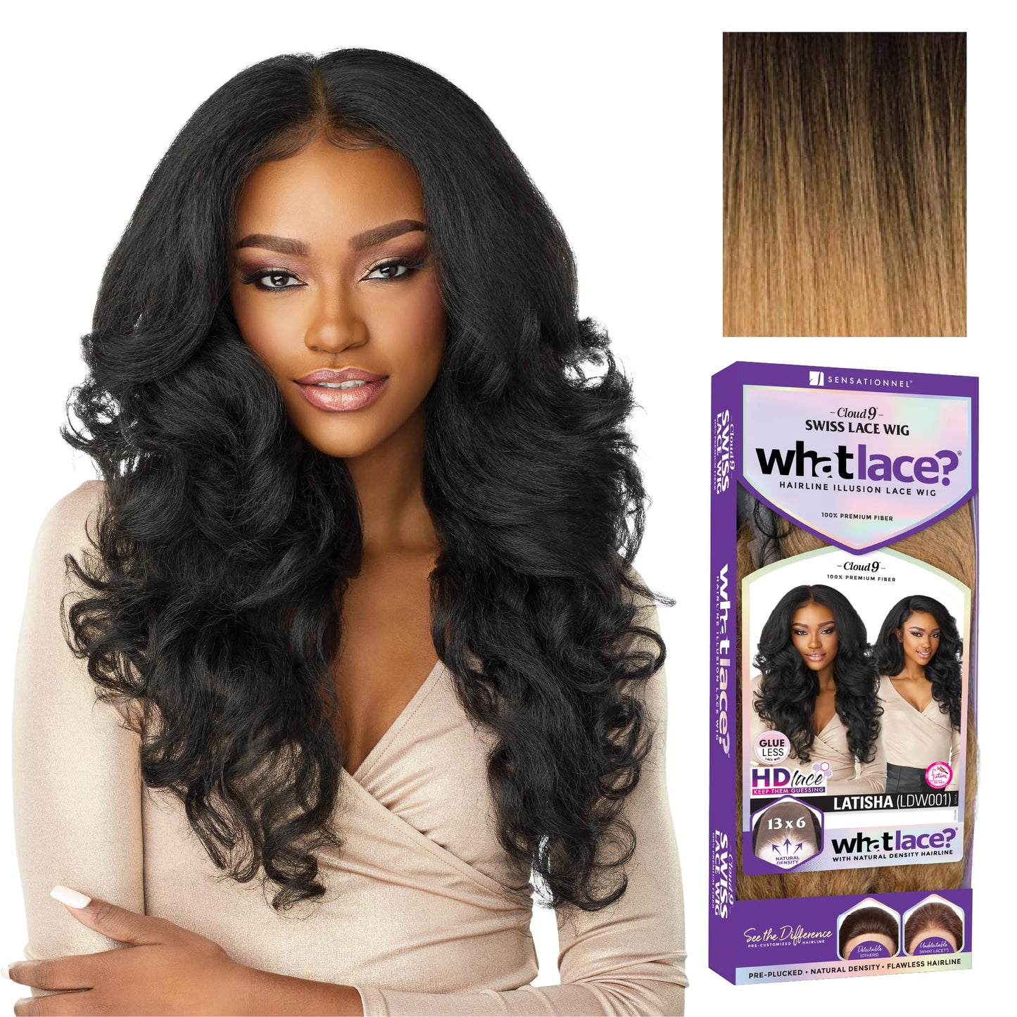 Sensationnel What Lace 13X6 Wigs - Latisha Lacefrontal Hand Tied Glueless Synthetic With Natural Density Preplucked Hairline (Off Black 1B)