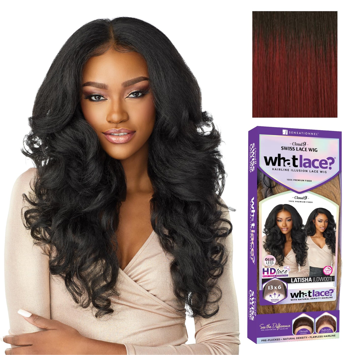 Sensationnel What Lace 13X6 Wigs - Latisha Lacefrontal Hand Tied Glueless Synthetic With Natural Density Preplucked Hairline (Off Black 1B)