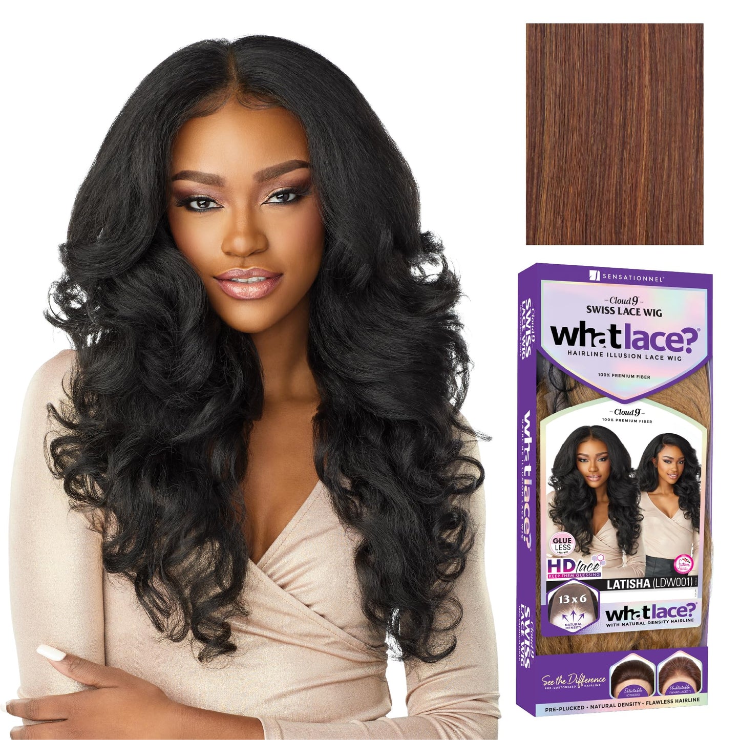 Sensationnel What Lace 13X6 Wigs - Latisha Lacefrontal Hand Tied Glueless Synthetic With Natural Density Preplucked Hairline (Off Black 1B)