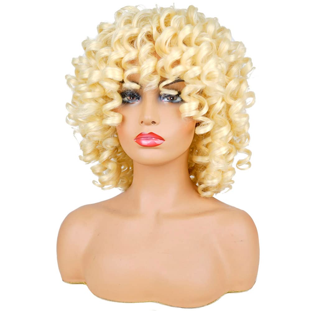 Short Curly Loose Synthetic Wigs for Women Fluffy Natural Wigs Half Wigs Soft Hair Black Wigs (#1B Natural Black)