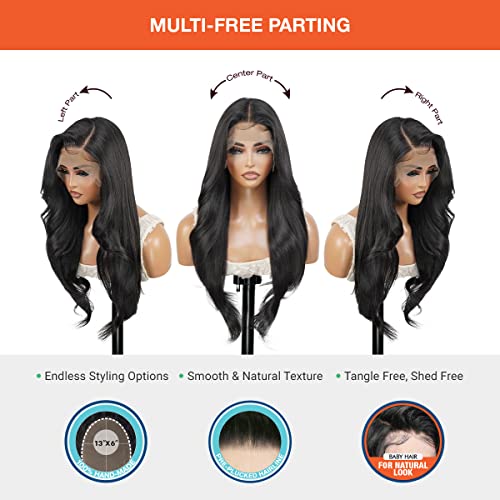 LACE Front Wig 13X6 Glueless Transparent Lace Frontal Wigs Straight Curly 28 Inch Long Human Hair Blend Pre Plucked Swiss Lace Synthetic Wig – Tastee (28 Inch, BALAYAGE/CARAMEL)