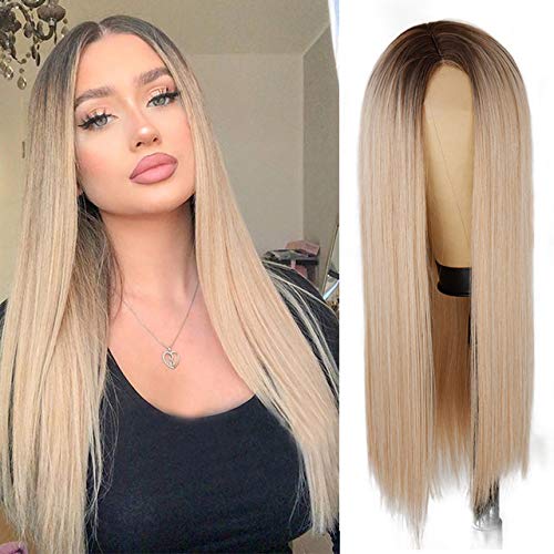 Straight Black Wigs for Women, Synthetic Black Straight Wig, Looking Natural Black Long Hair Wigs 30 inch(Black)