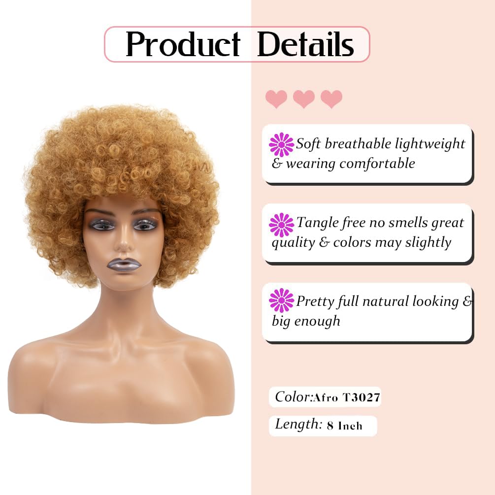 Curly Wig - Natural Black Synthetic African American Full Kinky Curly Afro Hair Wig with Bangs