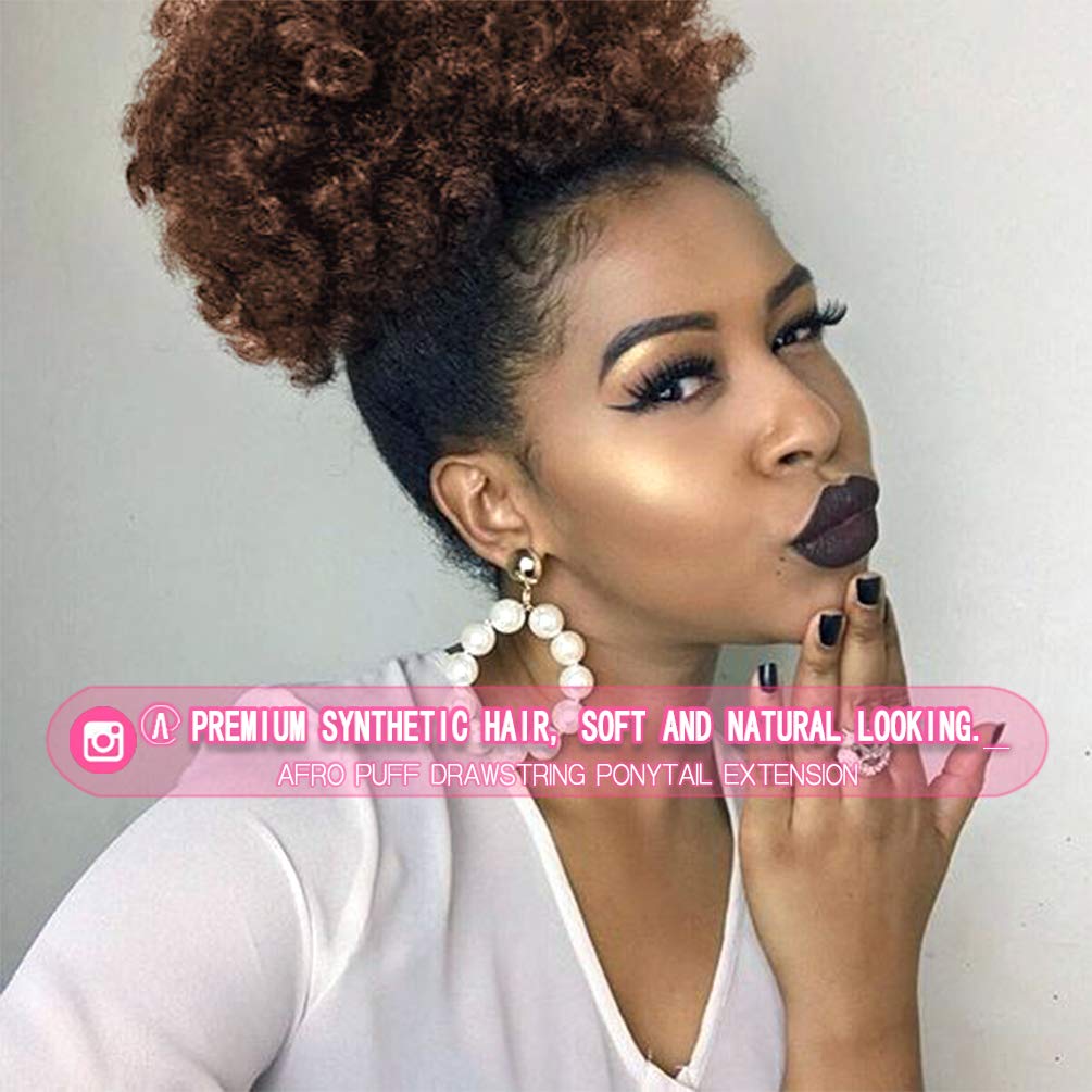 Afro Puff Drawstring Ponytail Extension for Black Women, Black 1B# 80gram Short Synthetic Afro Puff Ponytail for Natural Hair, Clip On Kinky Drawstring Ponytail Bun