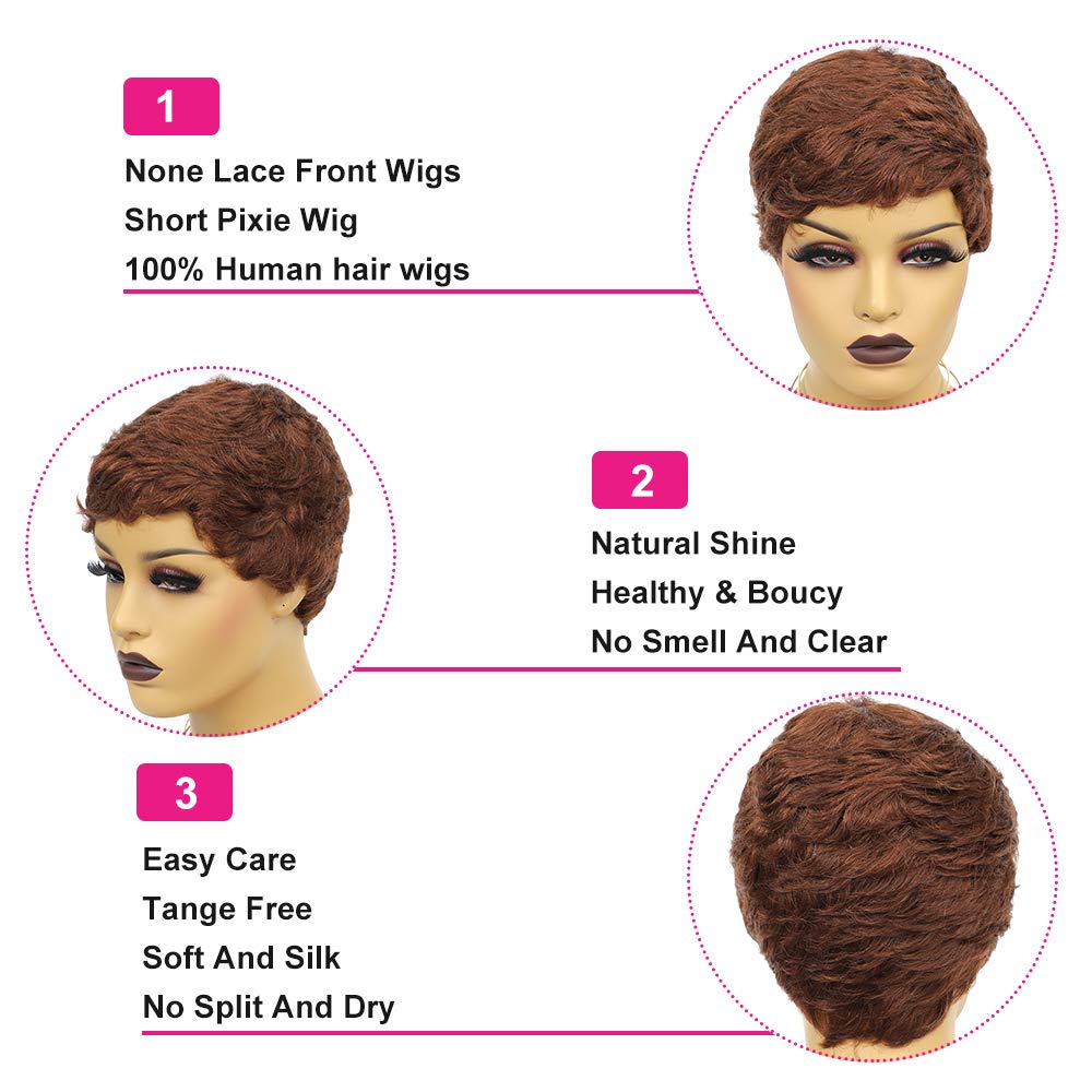 Short Black Wavy Layered Short Human Hair Wigs for Black Women (1B#)