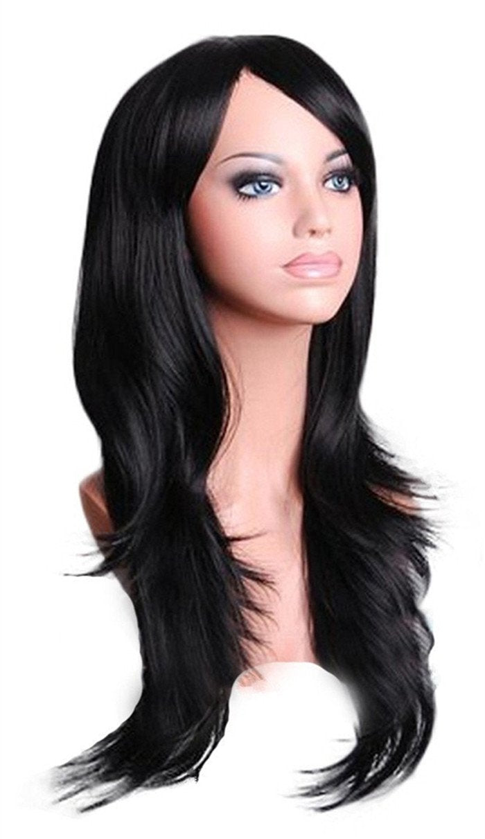 28" Long Wavy Hair Heat Resistant Cosplay Wig for Women (Black)