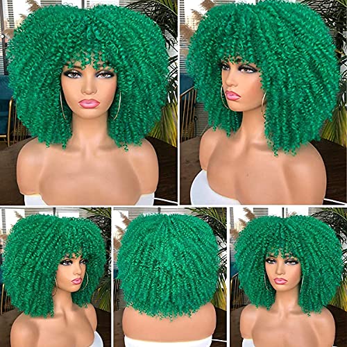 Short Curly Afro Wig With Bangs for Black Women Kinky Curly Hair Wig Afro Synthetic Full Wigs（Black）