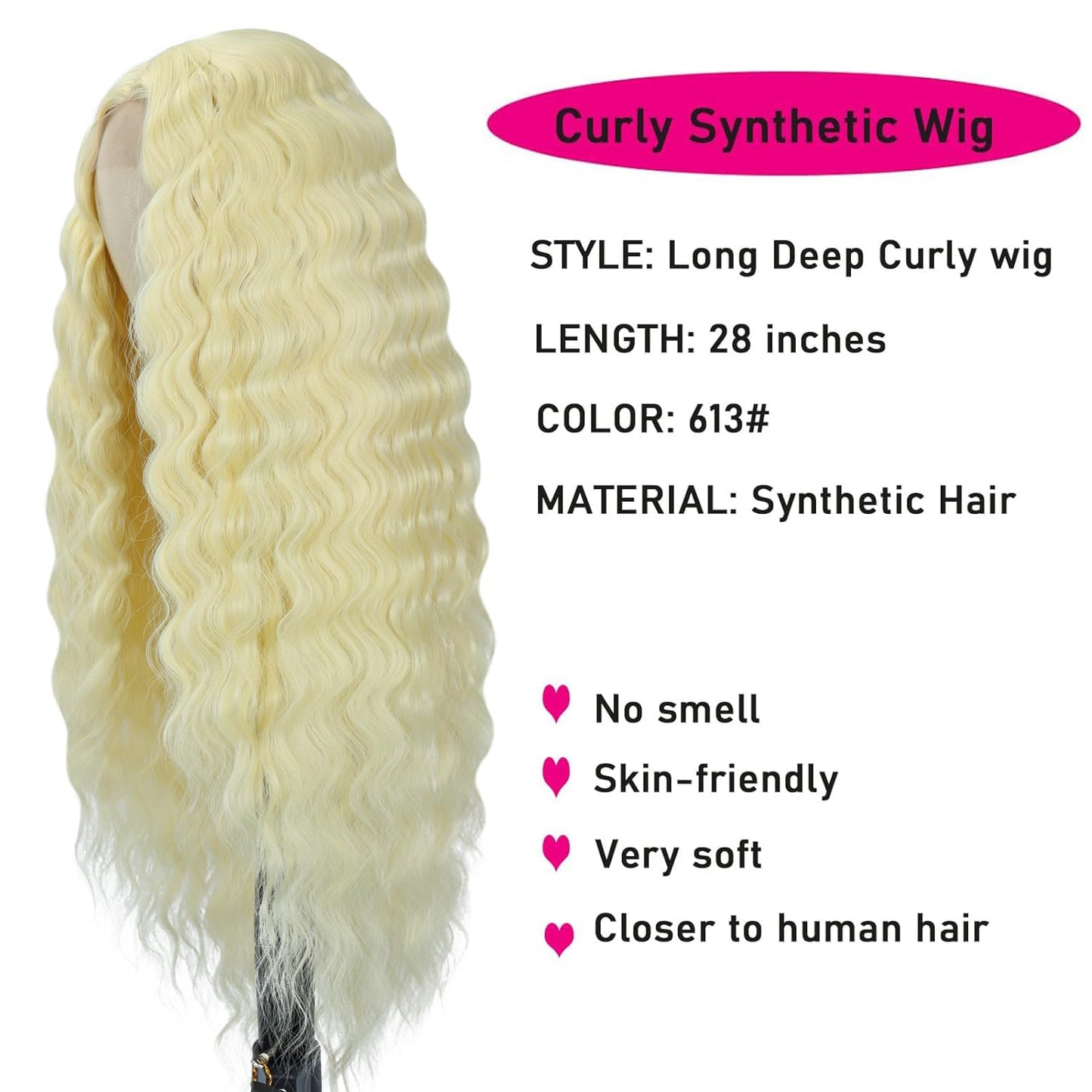28'' Curly Wig Long Synthetic Wigs for Black Women Loose Deep Wave Lace Front Wig 4'' Simulated Scalp Middle Part Natural Crimps Curls Hair Replacement Wigs
