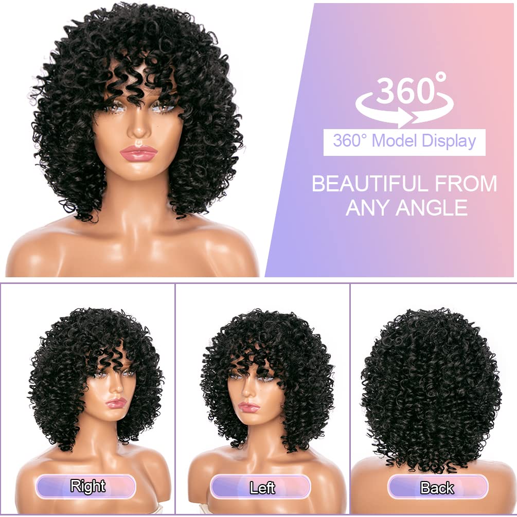 Curly Wigs , 14 Inches Soft Curly Afro Wigs With Bangs, Premium Synthetic Ombre Gray Curly Wigs, Curly Full Wig forDaily Use (Ombre Gray)