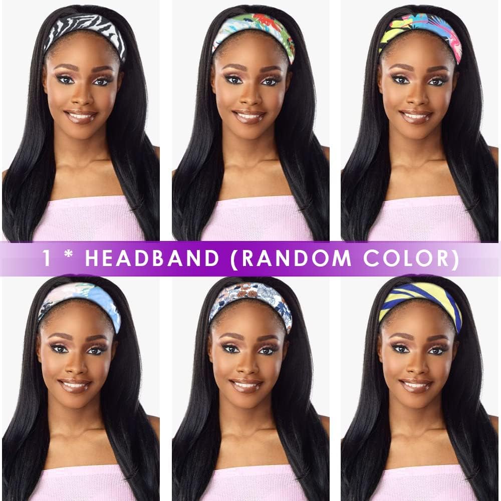 Straight Headband Wig, Softer Synthetic Hair As Human Hair, Wear And Go Glueless Half Wigs for Black Women (18 Inch)