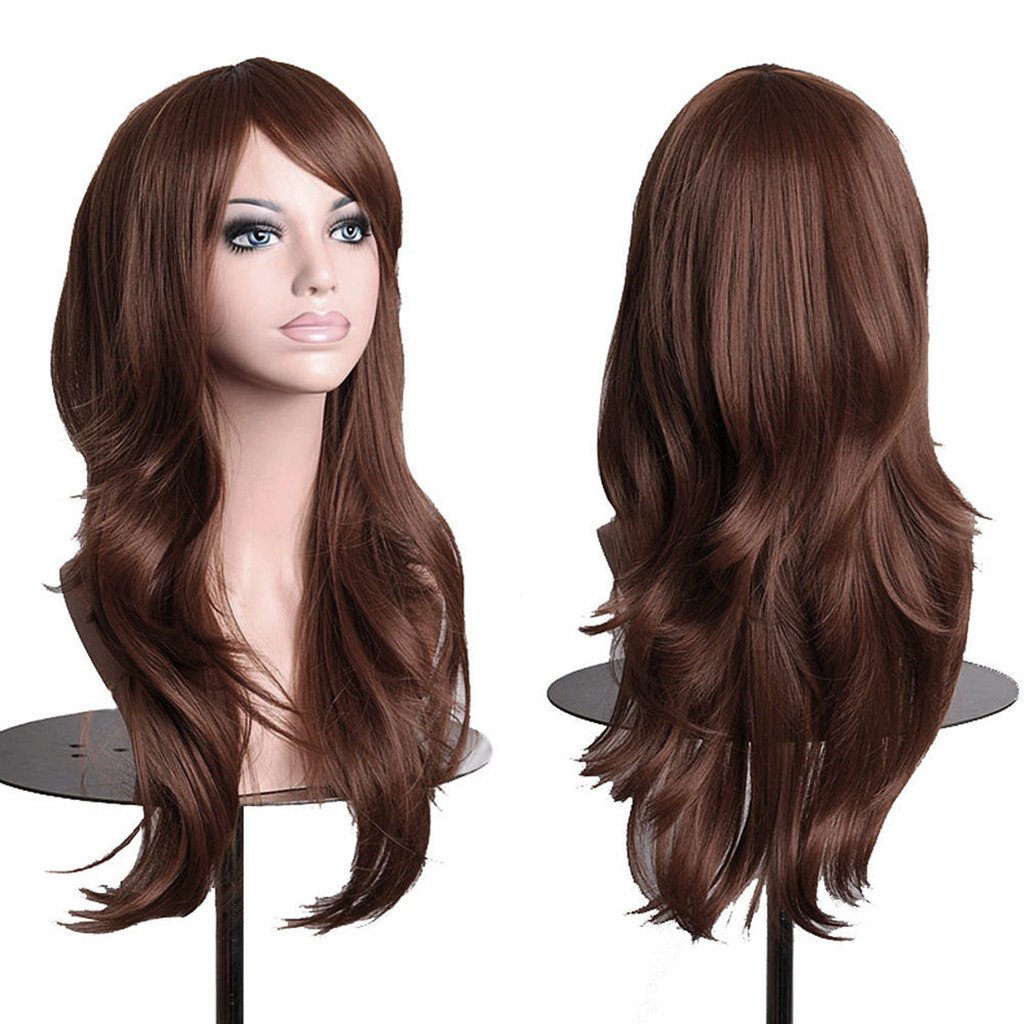 28" Long Wavy Hair Heat Resistant Cosplay Wig for Women (Black)