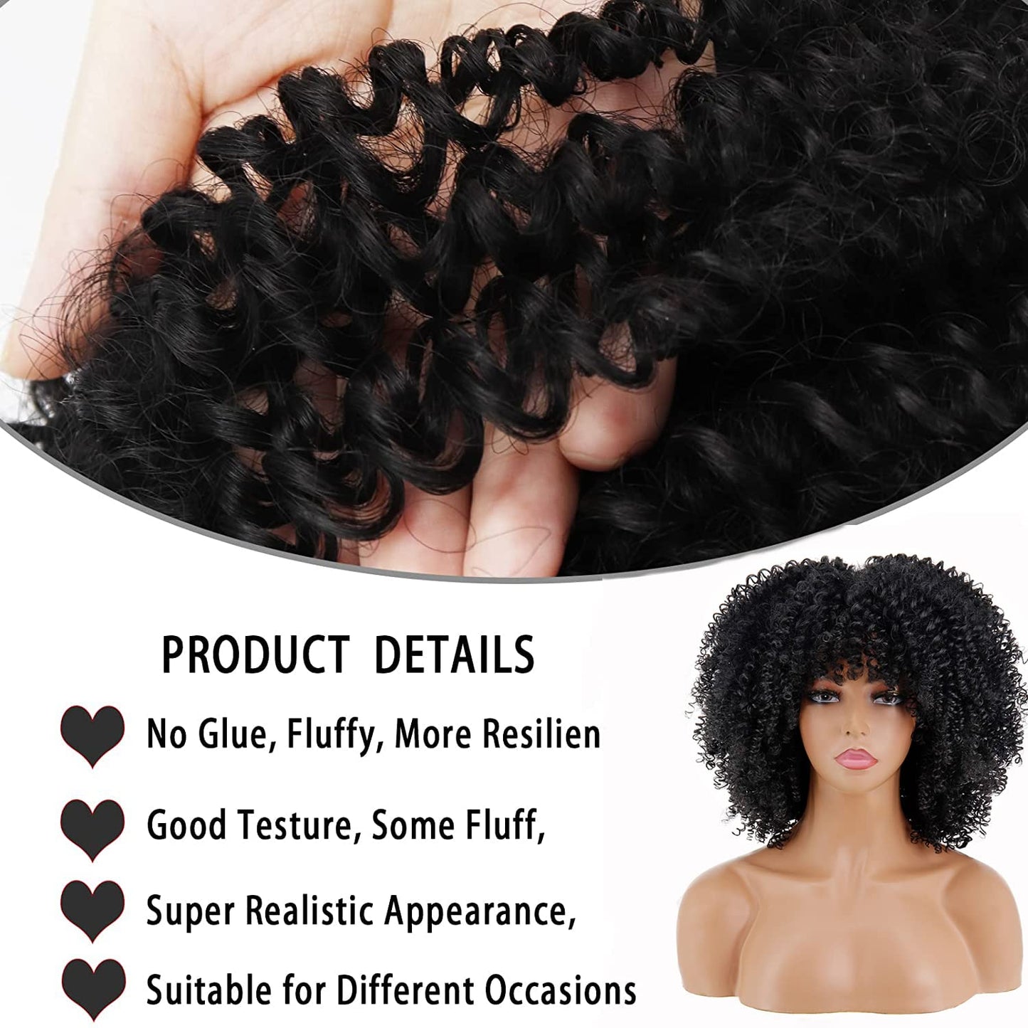 LINGHANG Short Curly Afro Wigs with Bangs, Brown Afro Kinky Curly Wigs for Black Women Synthetic Heat Resistant Fluffy Brown Wigs (Ombre Brown)
