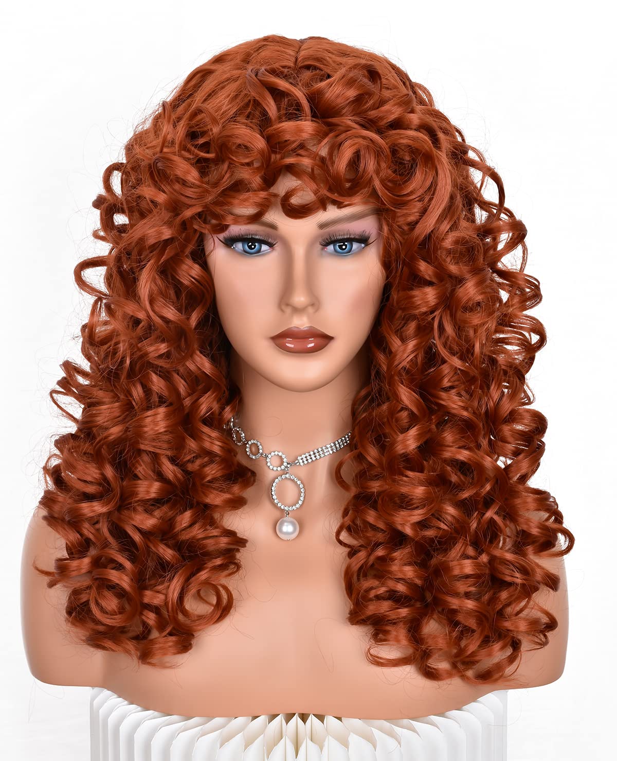 Long Curly Afro Wig with Bangs Big Loose Cute Kinky Curly Hair Synthetic Wig for Daily Use Party Hallowmas Cosplay （Black 17 inch）