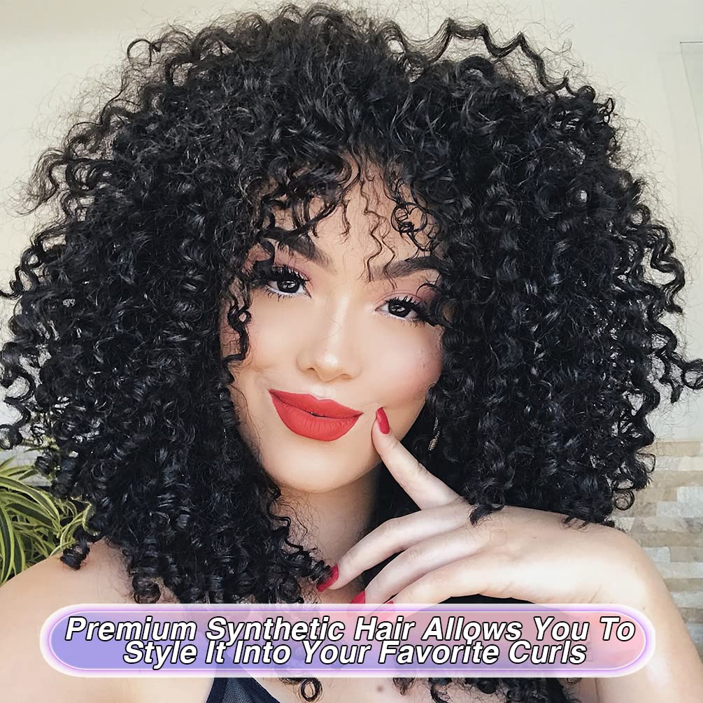 Curly Wigs , 14 Inches Soft Curly Afro Wigs With Bangs, Premium Synthetic Ombre Gray Curly Wigs, Curly Full Wig forDaily Use (Ombre Gray)