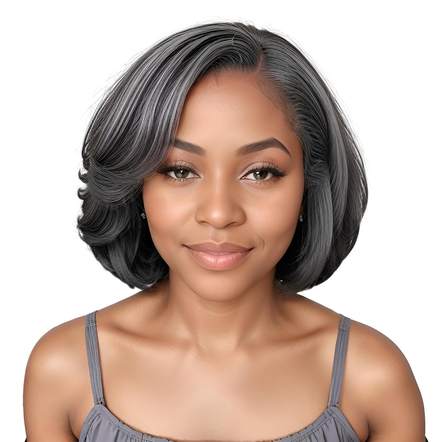 Salt and Pepper Wigs for Women 10" Wear and Go Glueless Bob Wigs Human Hair Pre Plucked Grey Short Bob Wig Body Wave Lace Front Wigs Pre Cut 5x5 Closure HD Transparent Glueless Wigs for Women