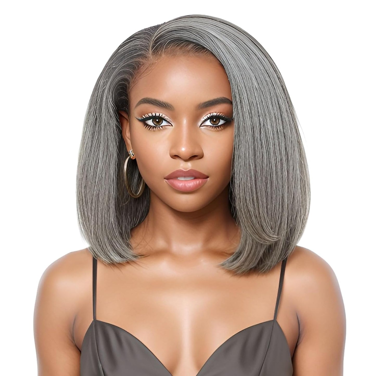 Wear and Go Glueless Bob Wigs Human Hair Salt and Pepper Grey Wigs Human Hair Pre Plucked Short Bob Wig 12" Body Wave Lace Front Wigs Pre Cut 5x5 Closure HD Transparent Glueless Wigs for Women