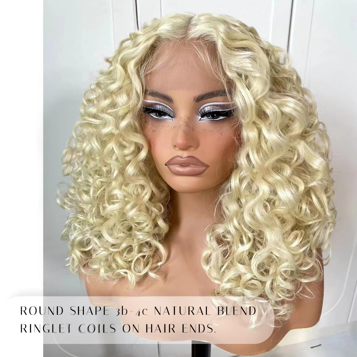 16inch Blonde Skunk Stripe Curly Lace Front Wig Synthetic Human Hair Blend Glueless Pre Plucked HD Lace Short Curly Lace Front Wigs for Black Women